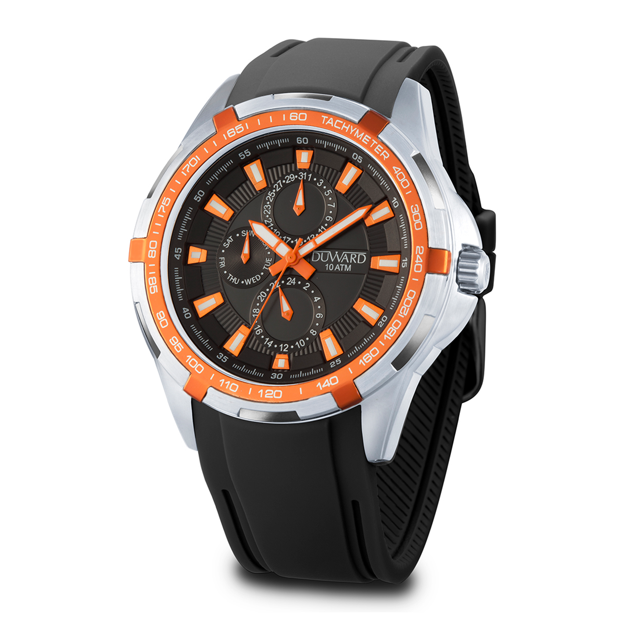 Reloj para hombre caja acero multifuncion bisel naranja correa silicona