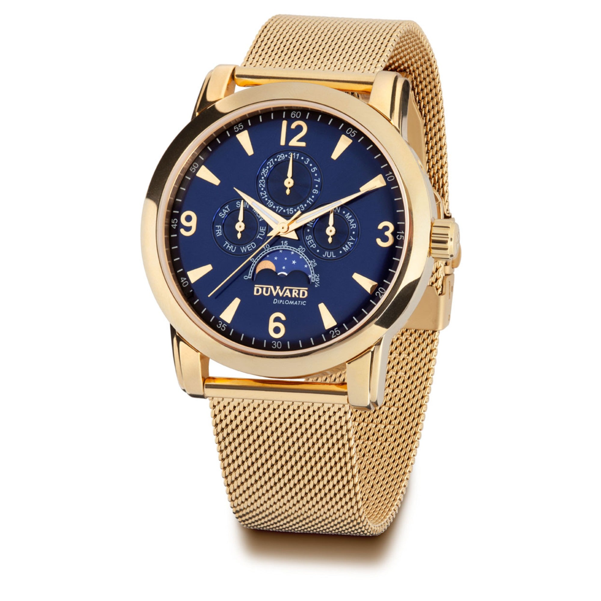 Reloj de Hombre de acero IP dorado Multifunción con fase lunar
