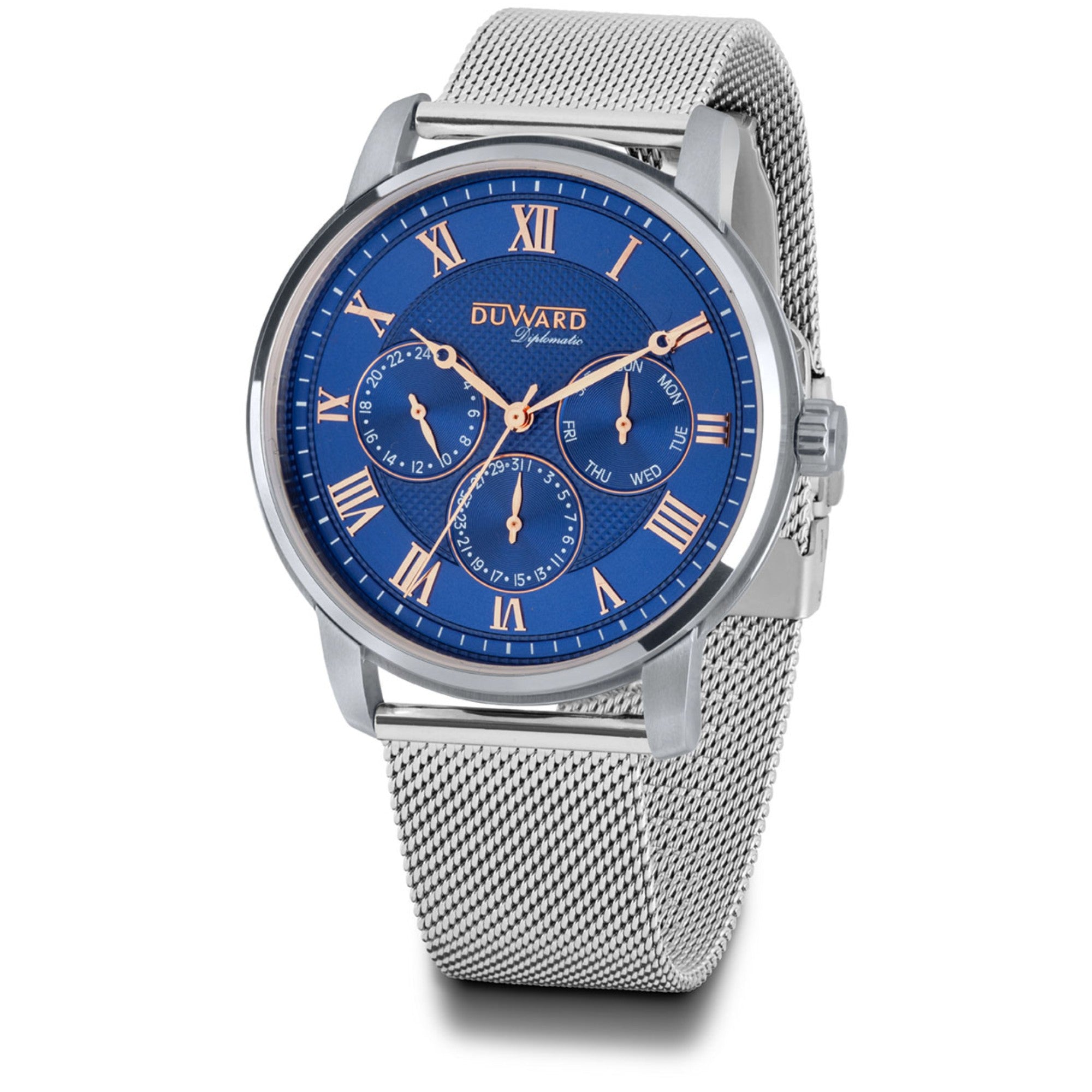 Reloj de Hombre Elegante Multifunción de acero azu l números romanos