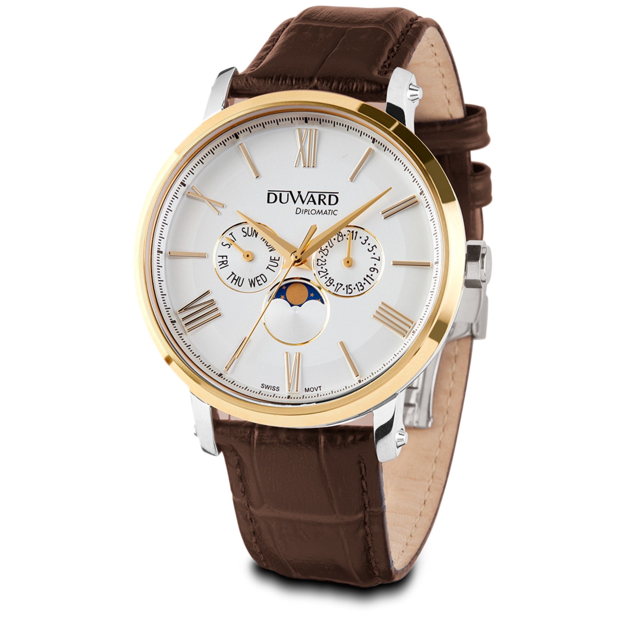 Reloj de Hombre de movimiento suizo fase lunar Mu ltifunción de acero