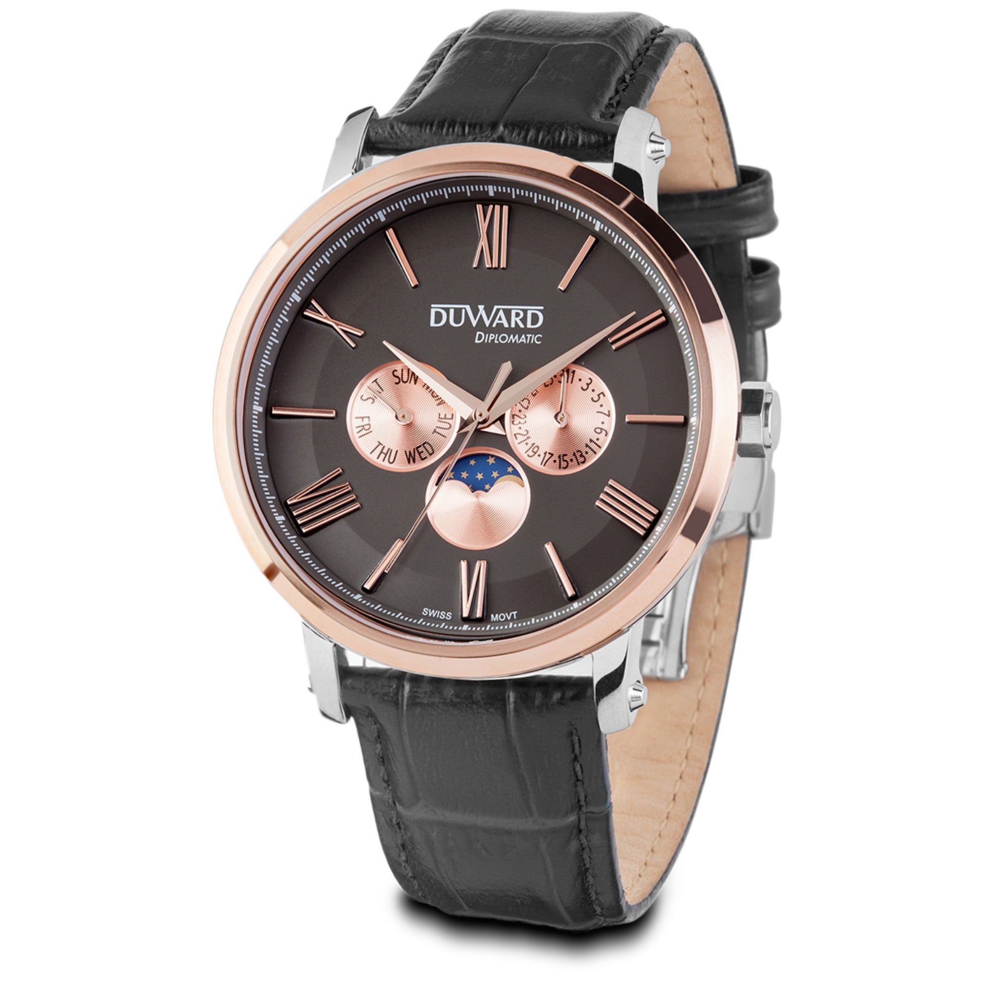 Reloj de Hombre de movimiento suizo fase lunar Mu ltifunción de acero