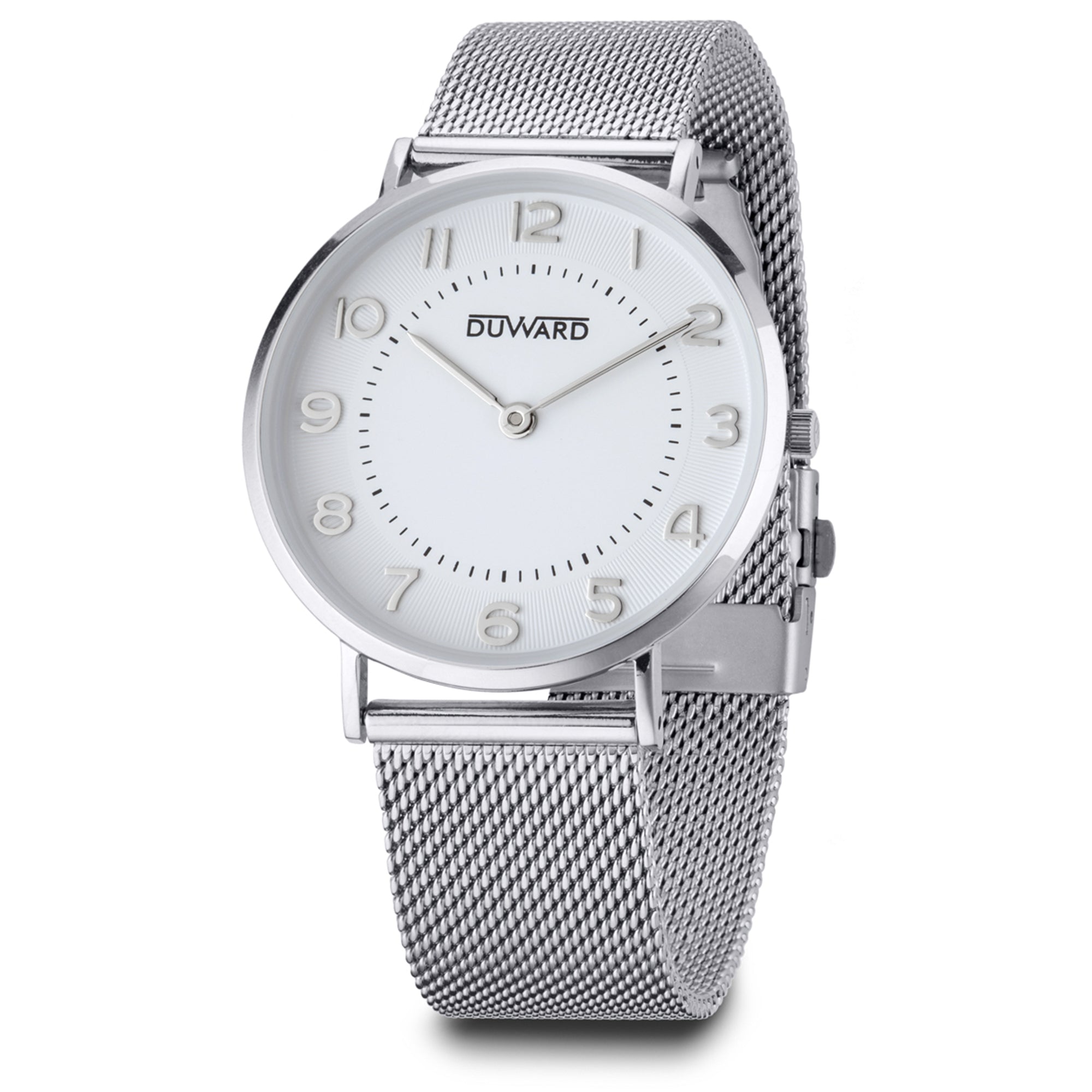 Reloj de hombre con caja extraplana de acero esfera con numeros arabes y malla milanesa acero