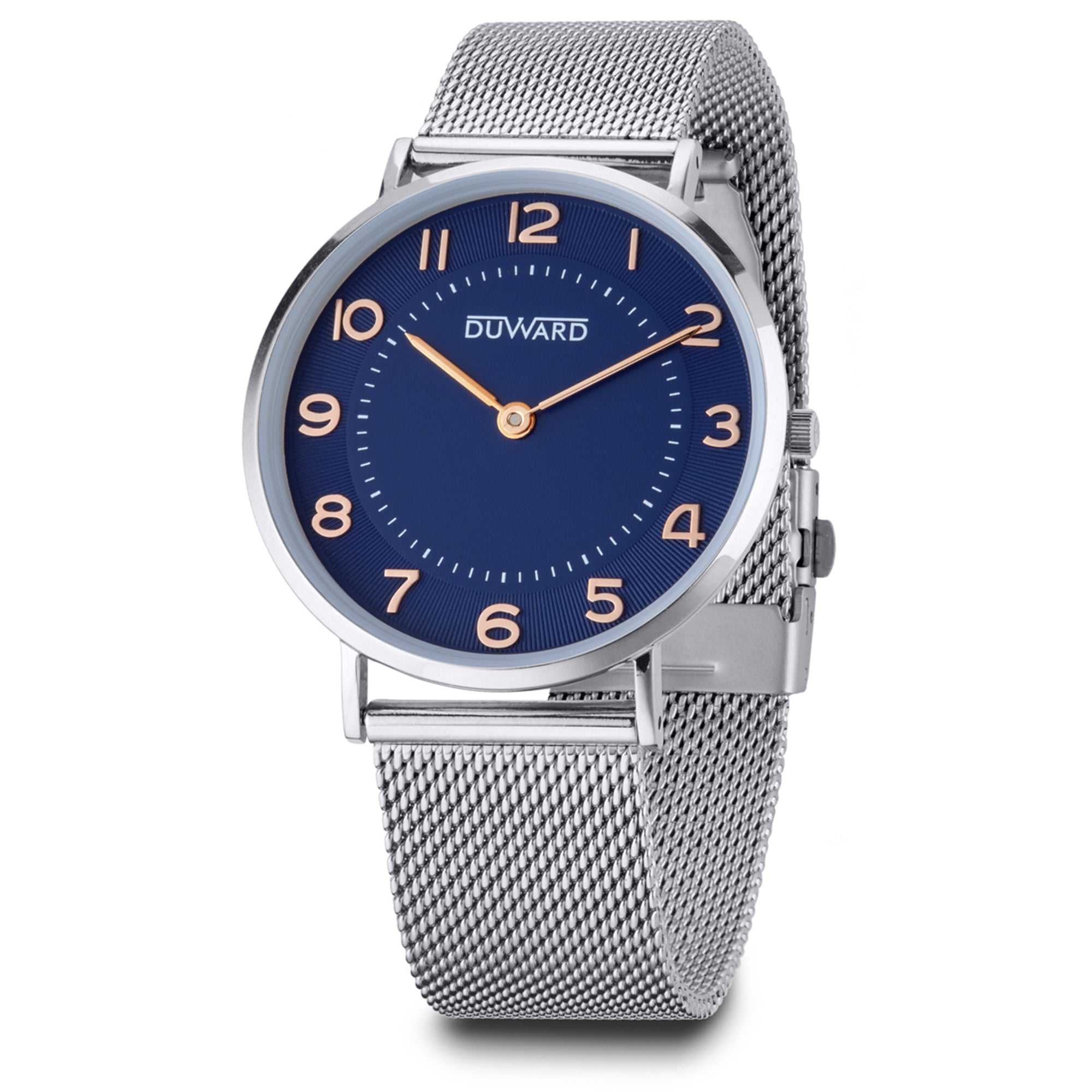 Reloj de hombre con caja extraplana de acero esfera con numeros arabes y malla milanesa acero