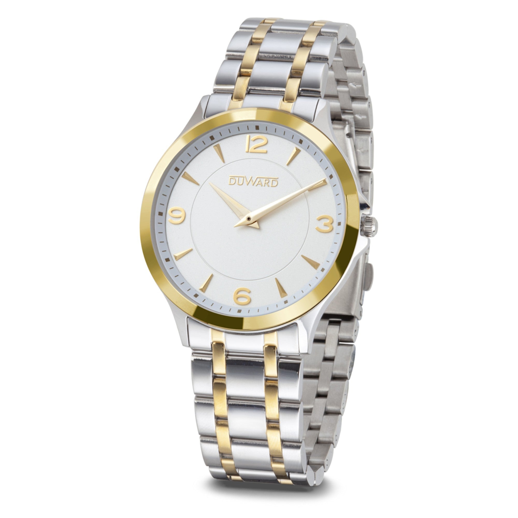 Reloj de Hombre Elegante caja acero IP dorada esfera blanca bicolor