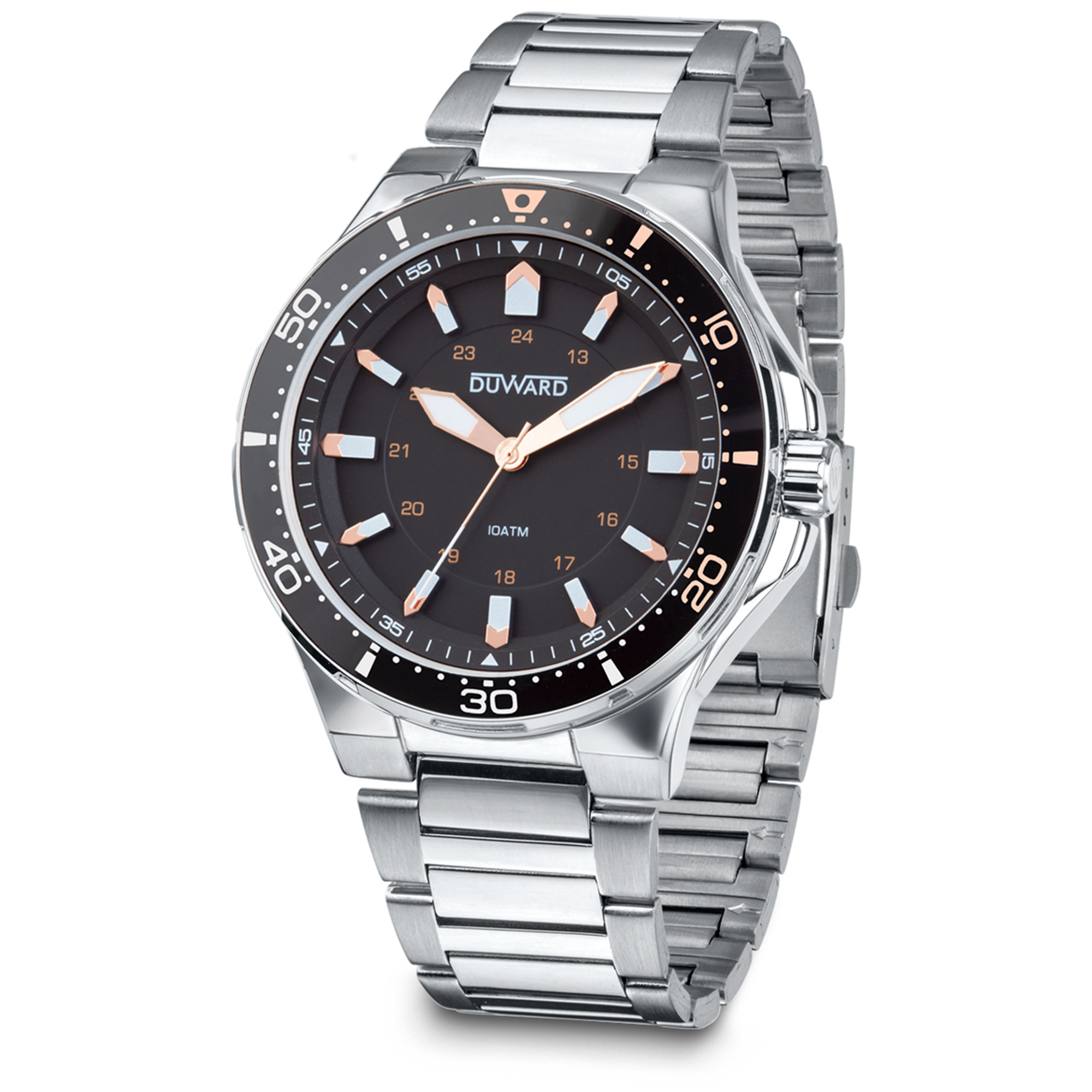 Reloj de hombre de acero movimiento solar esfera negra