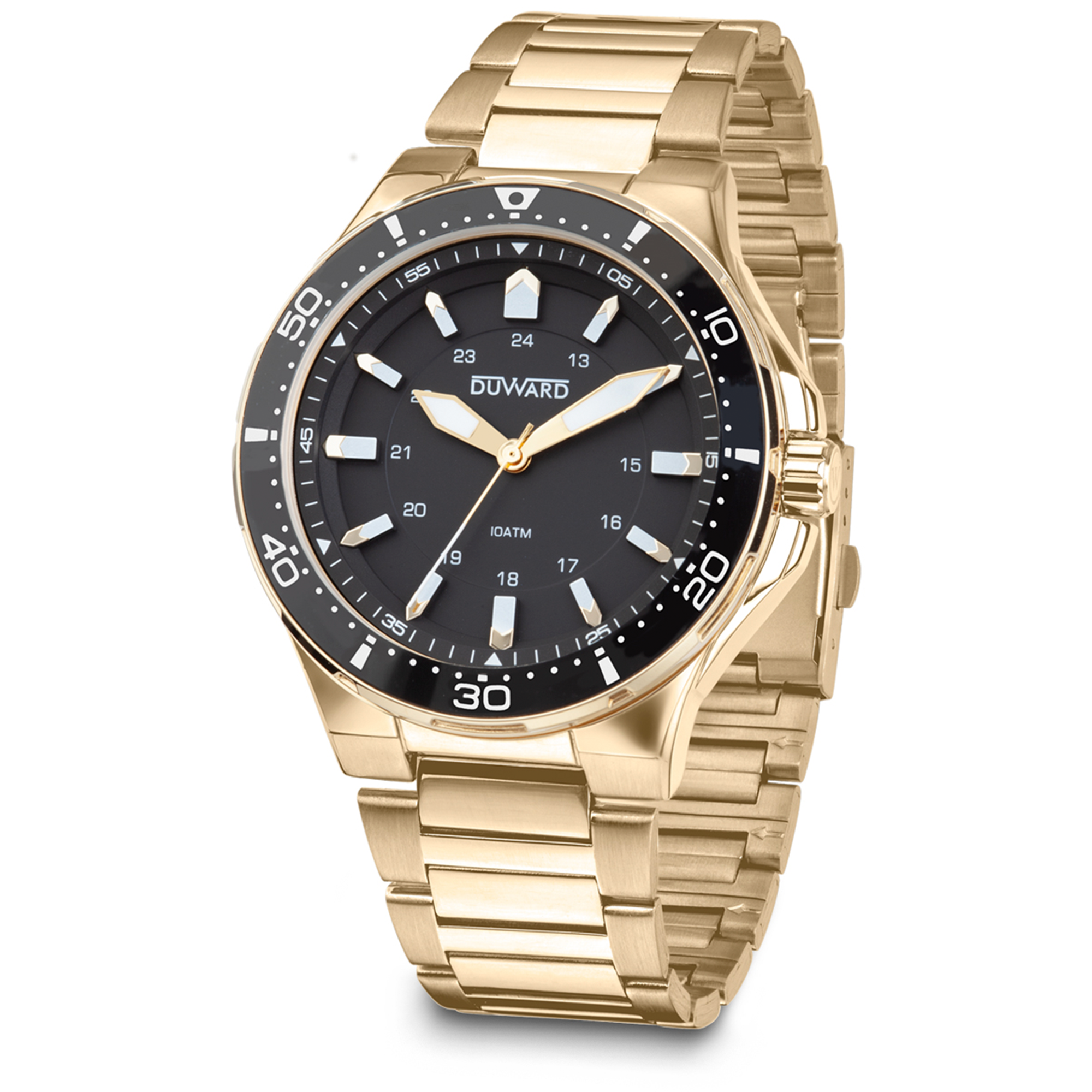 Reloj de acero ip dorado con bisel negro 10 atm