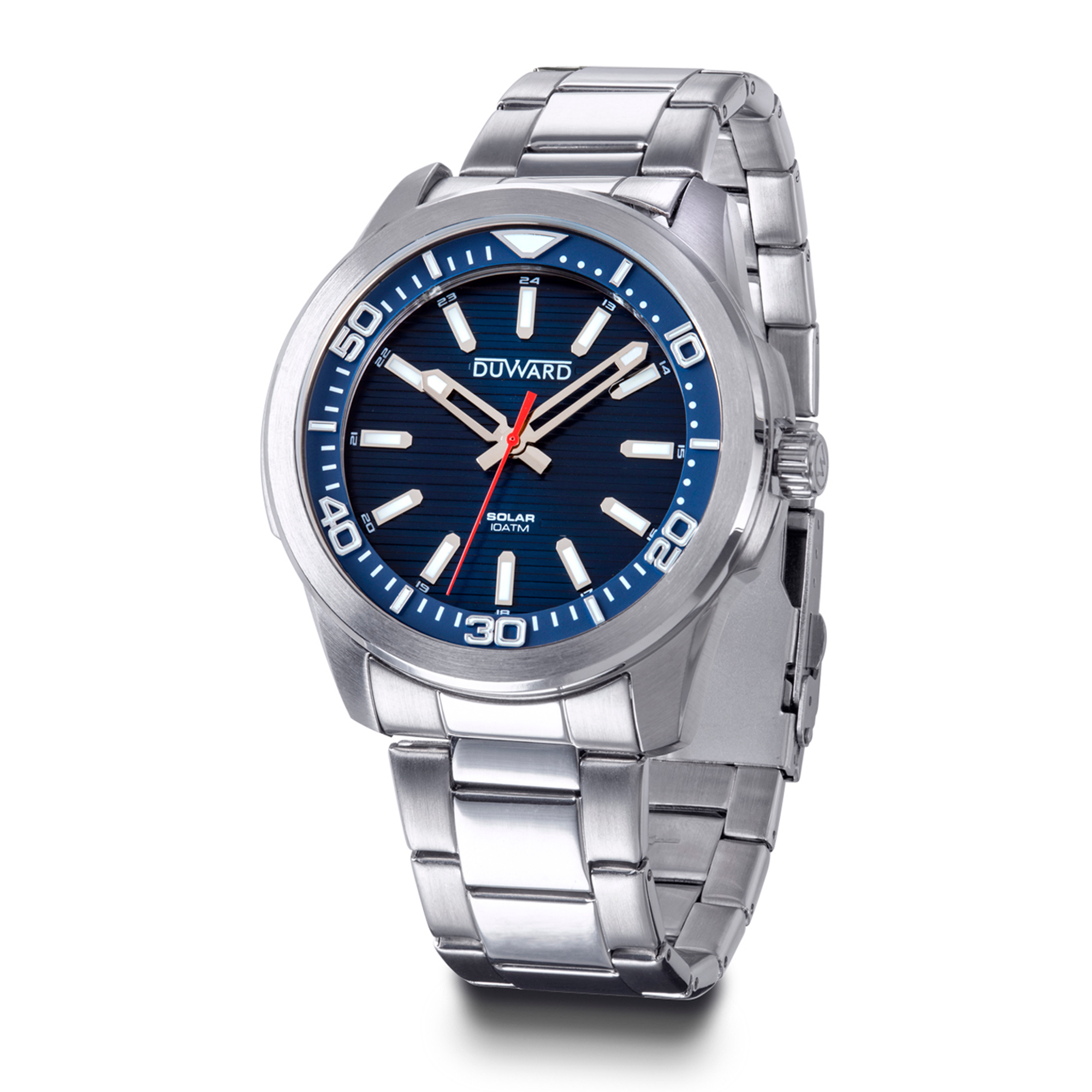 Reloj de hombre de acero movimiento solar esfera azul