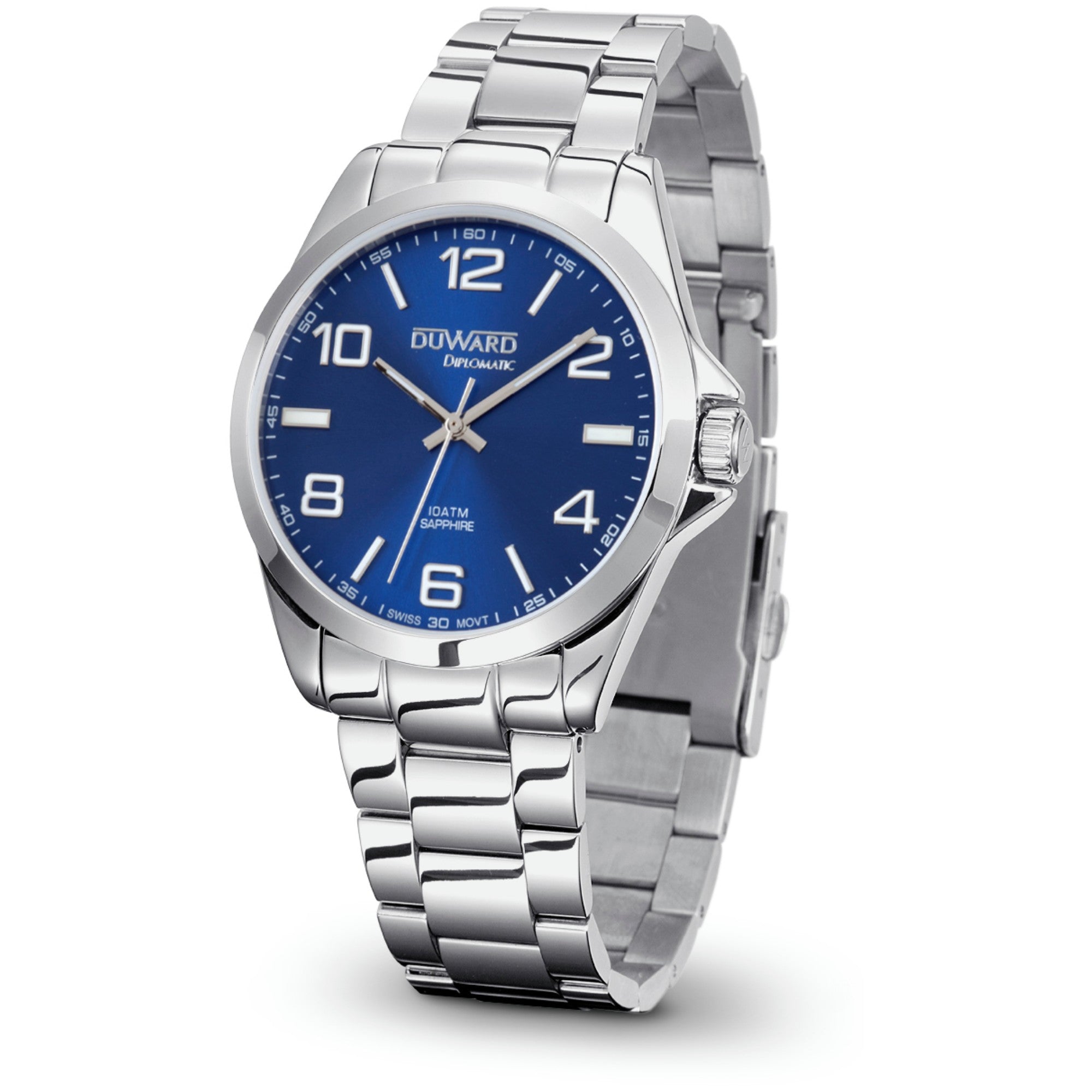 Reloj de Hombre Elegante caja acero esfera azul 10 Atm brazalete