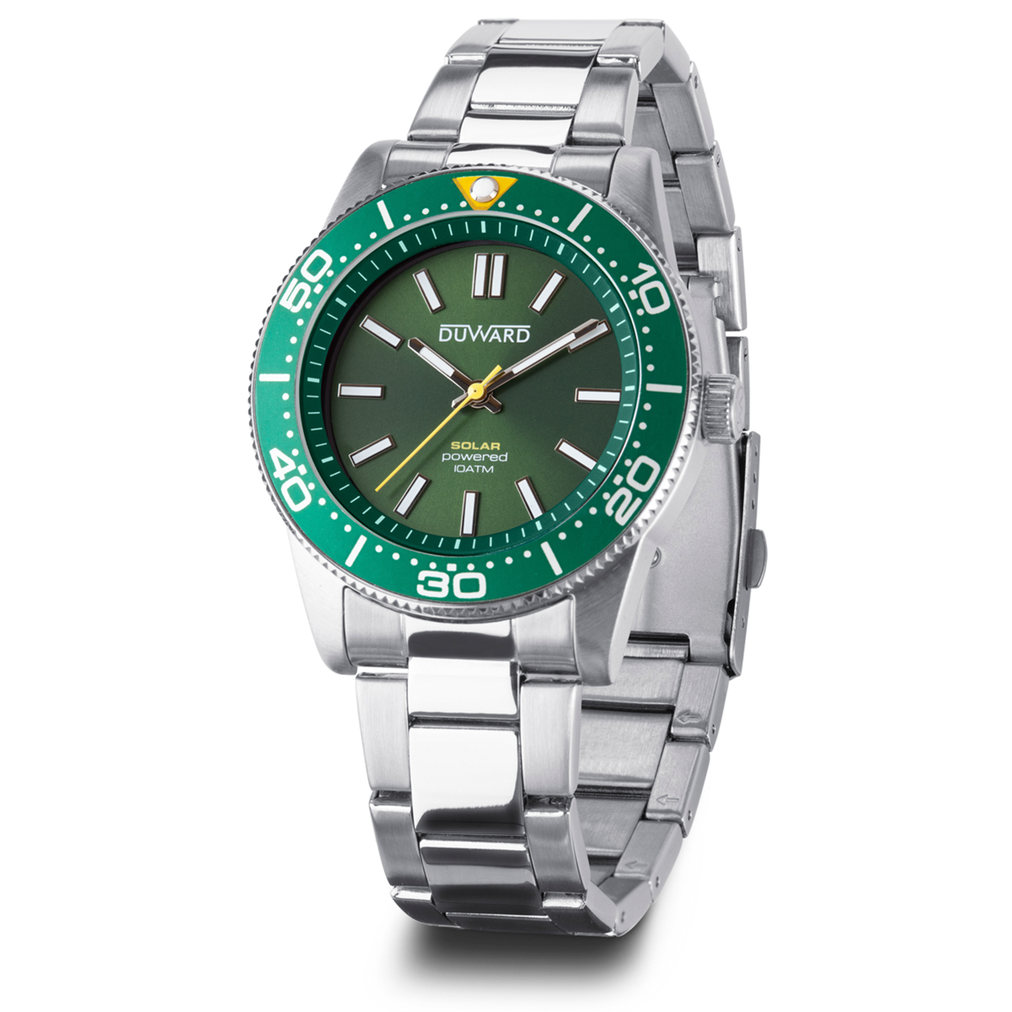 Reloj unisex caja acero movimienro solar esfera verde