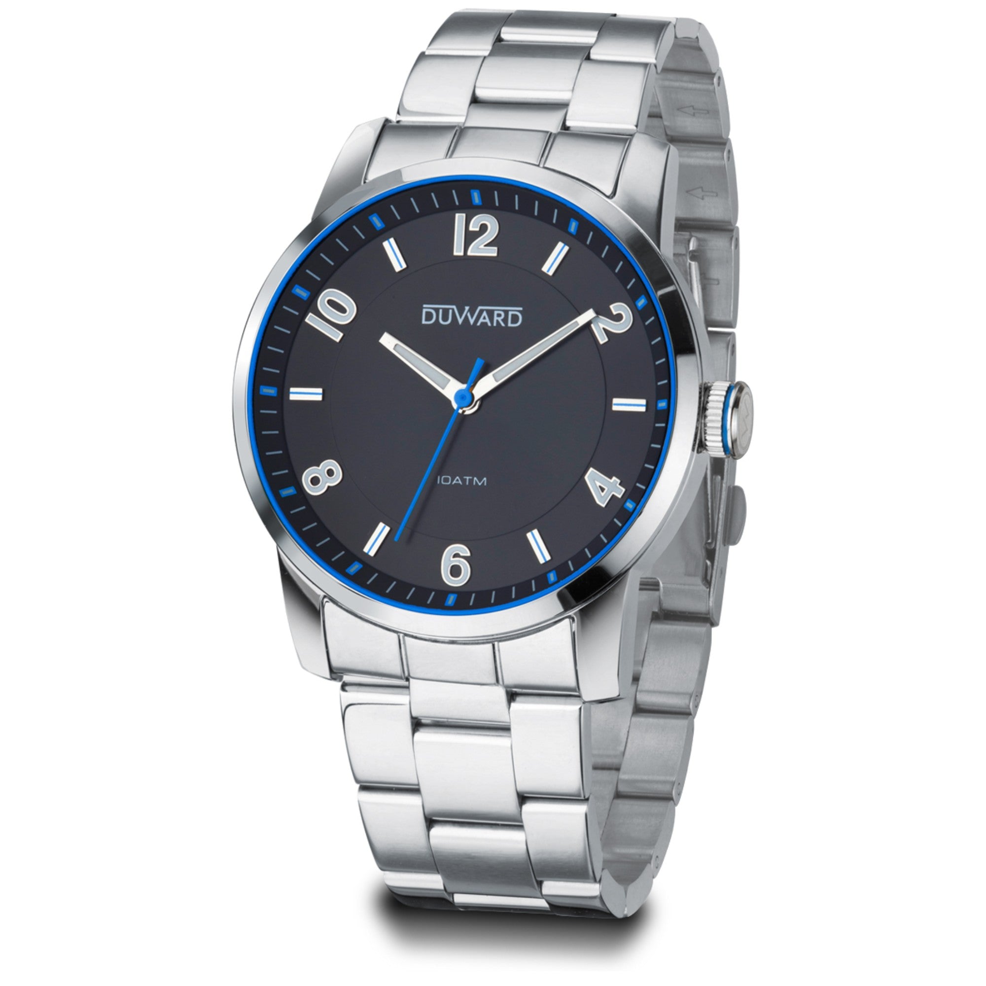 Reloj Hombre Deportivo caja acero esfera negra y azul 10 Atm