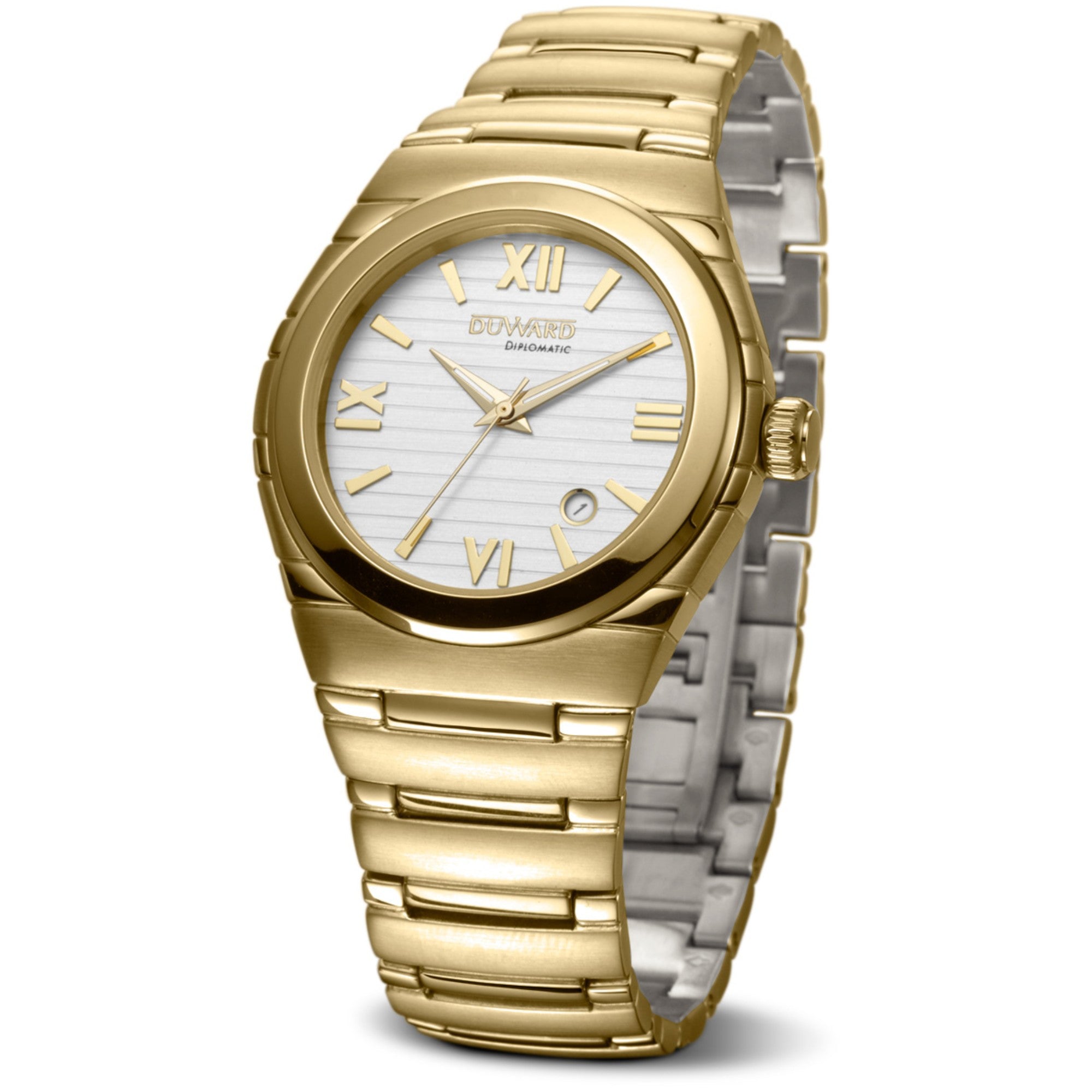 Reloj de Hombre de acero IP dorado esfera blanca índices dorados 3 Atm