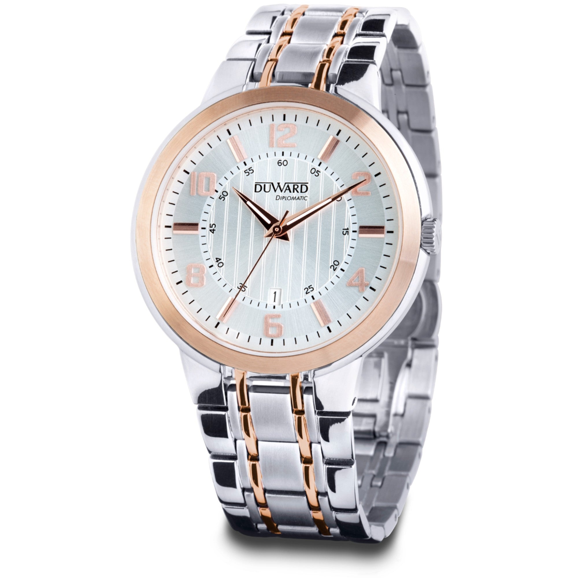 Reloj de Hombre Clásico de acero bicolor rosado esfera plata 5 Atm