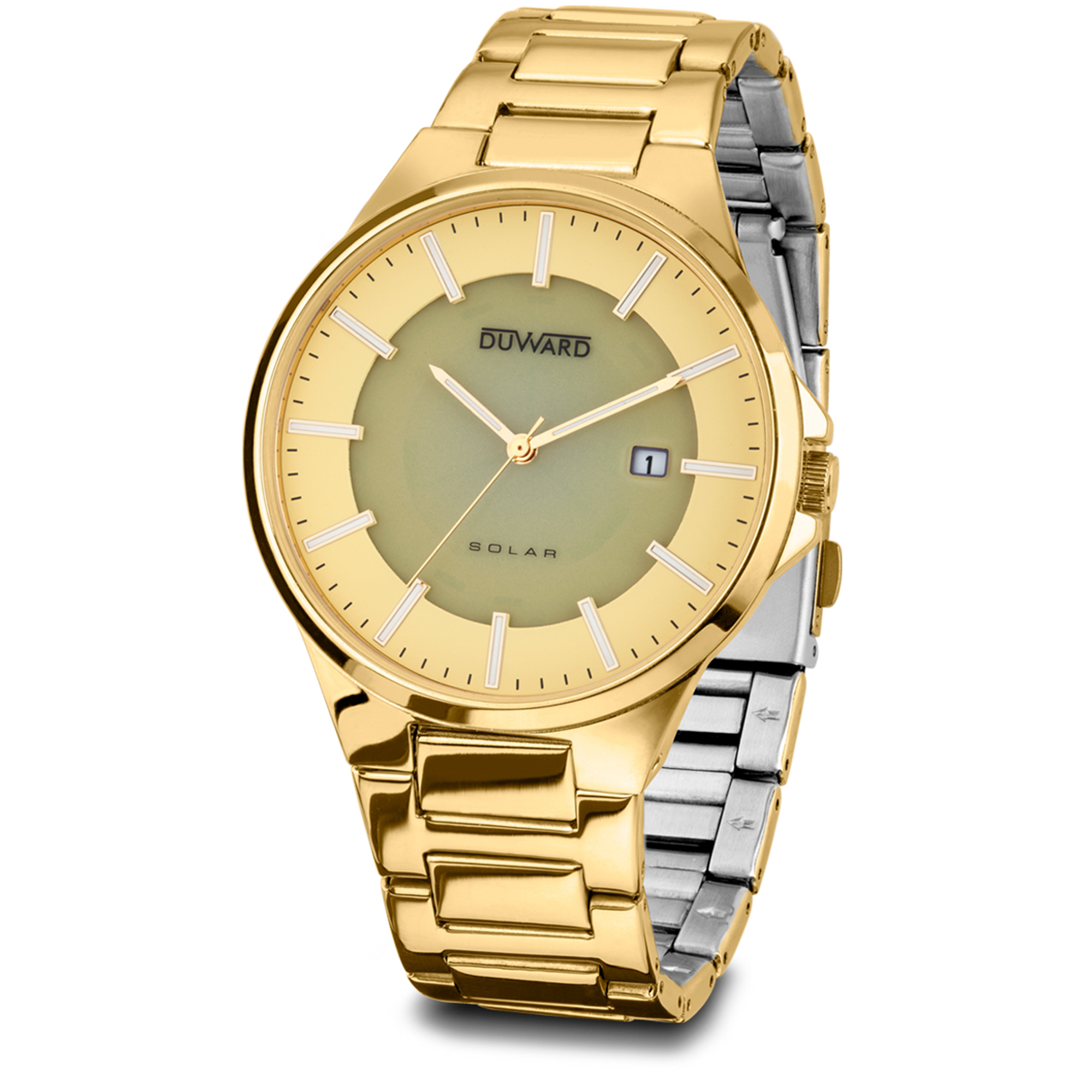 Reloj con movimiento solar de acero ip dorado 5 atm para hombre