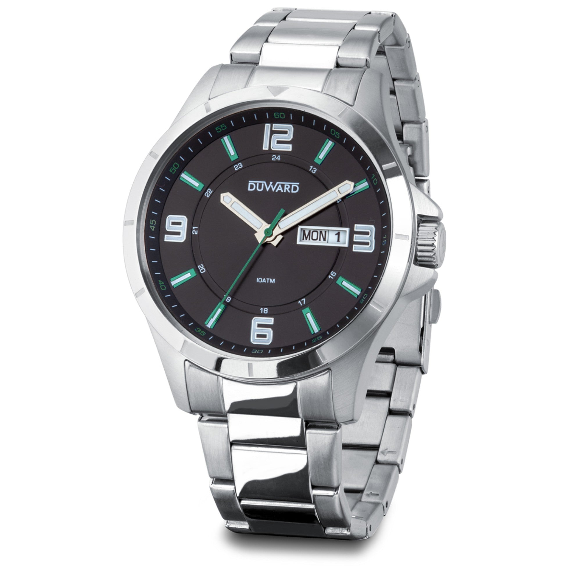 Reloj Hombre Deportivo caja acero 5 Atm brazalete acero esfera negra