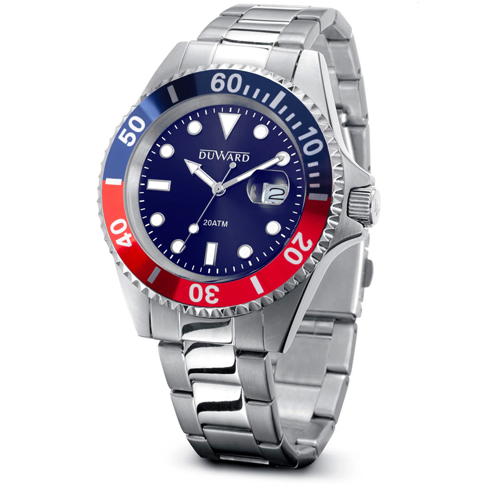 Reloj de acero bisel azul y rojo esfera azul 20atm