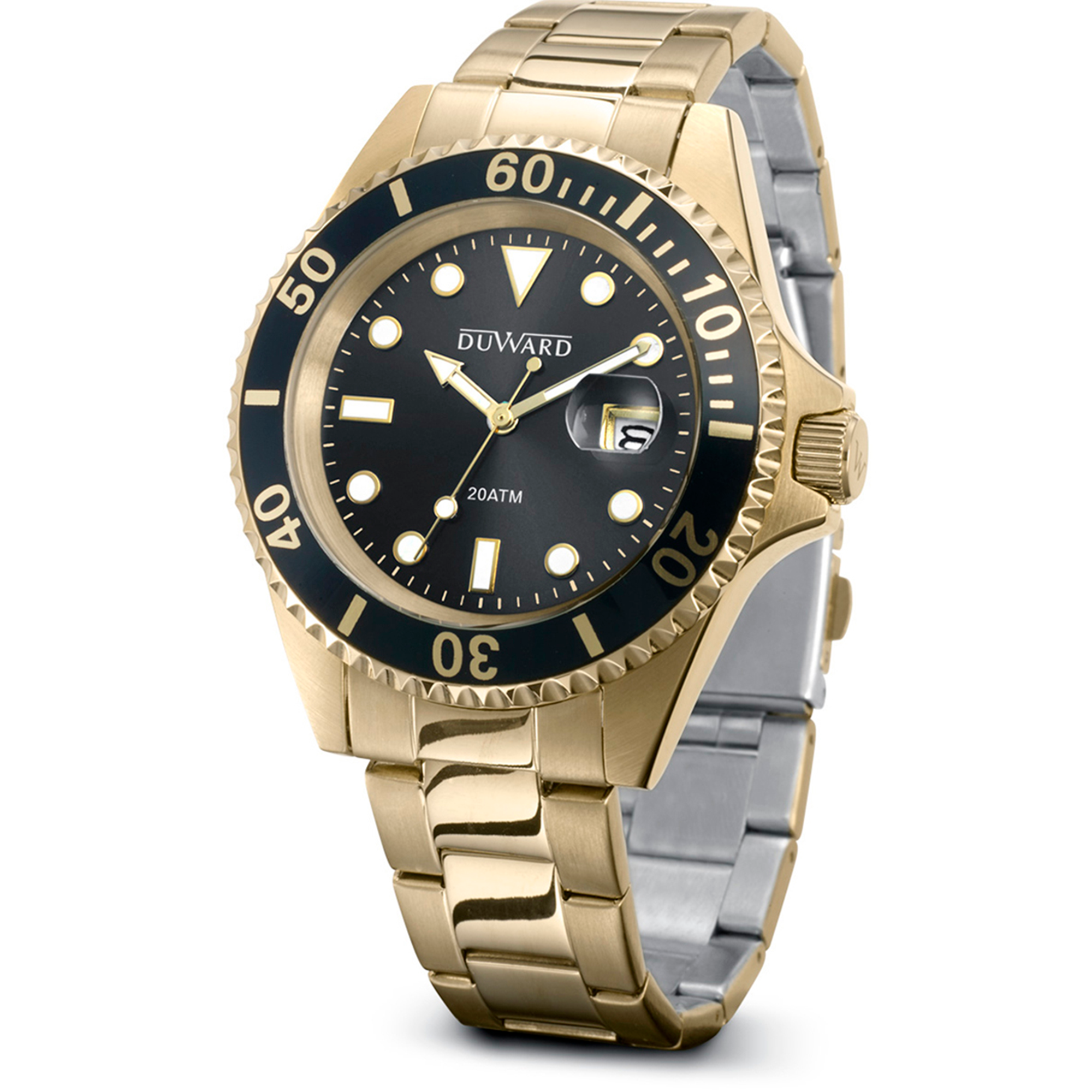 Reloj de acero ip dorado bisel negro 20 atm