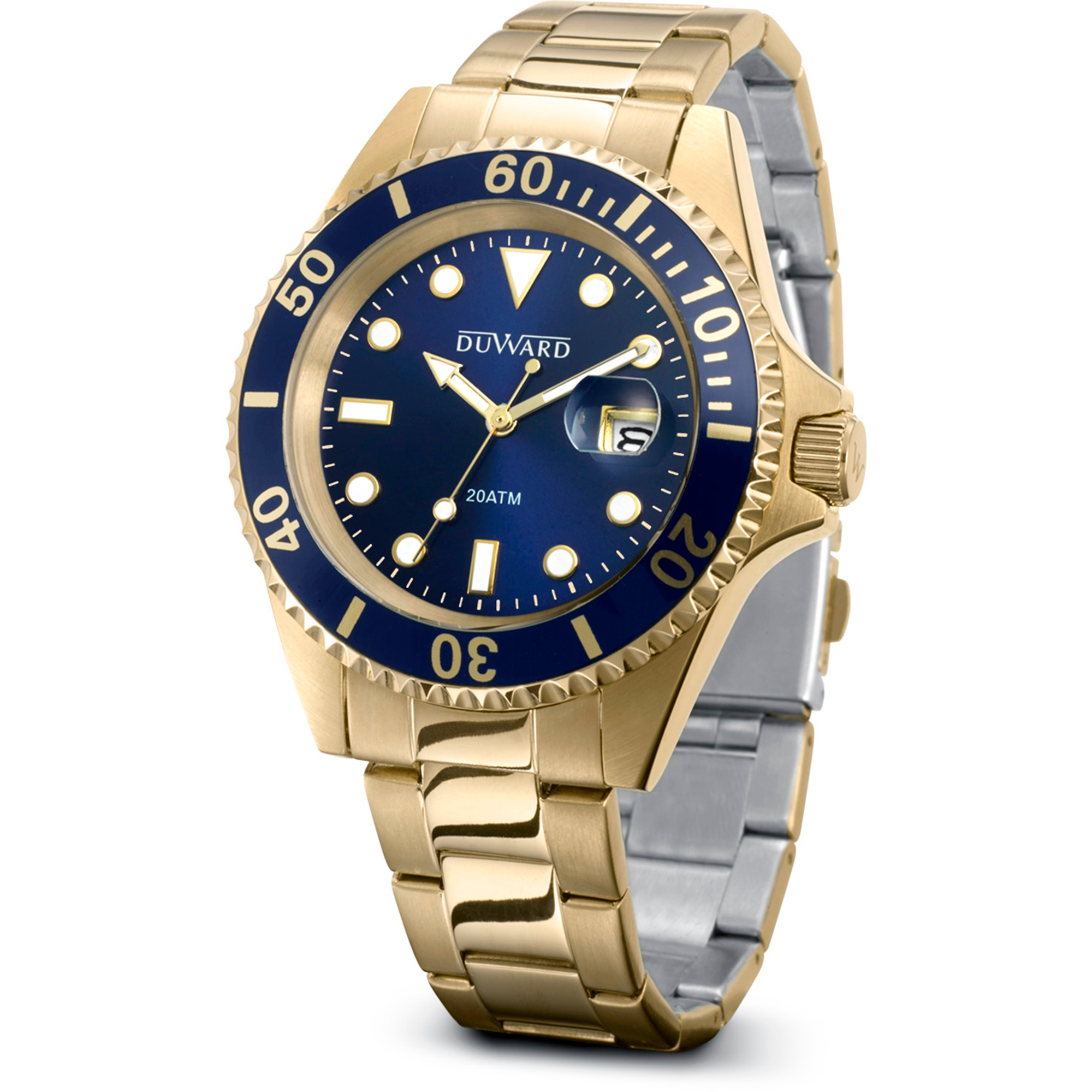 Reloj de acero ip dorado bisel azul 20 atm
