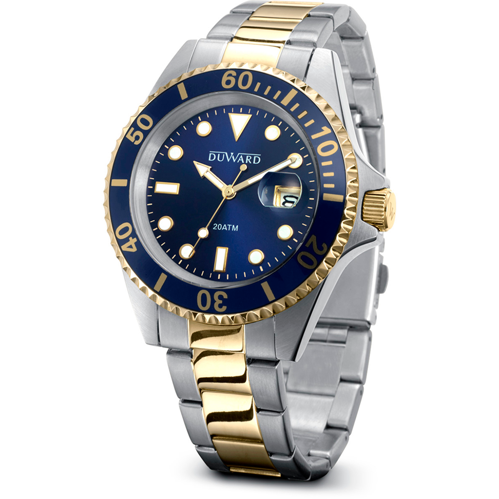 Reloj de acero bicolor ip dorado esfera azul 20 atm