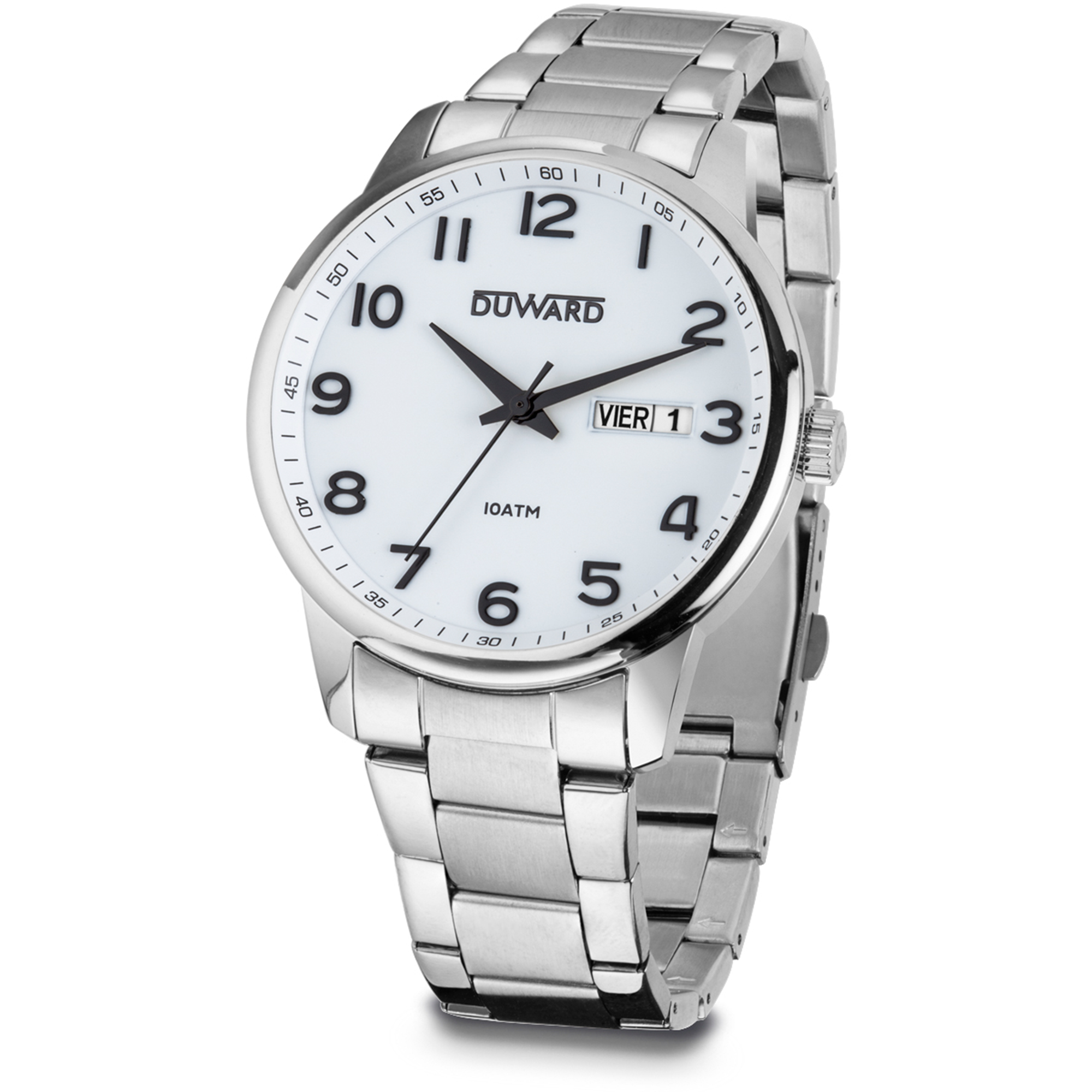 Reloj de hombre de acero 10 atm doble calendario y numeros arabes
