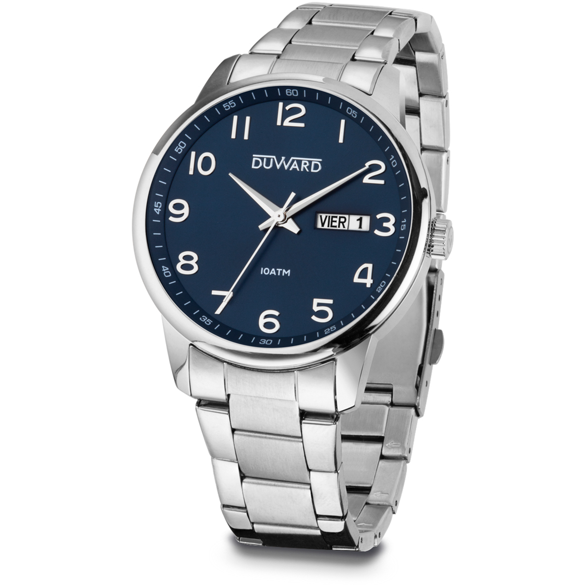 Reloj de hombre de acero 10 atm doble calendario y numeros arabes