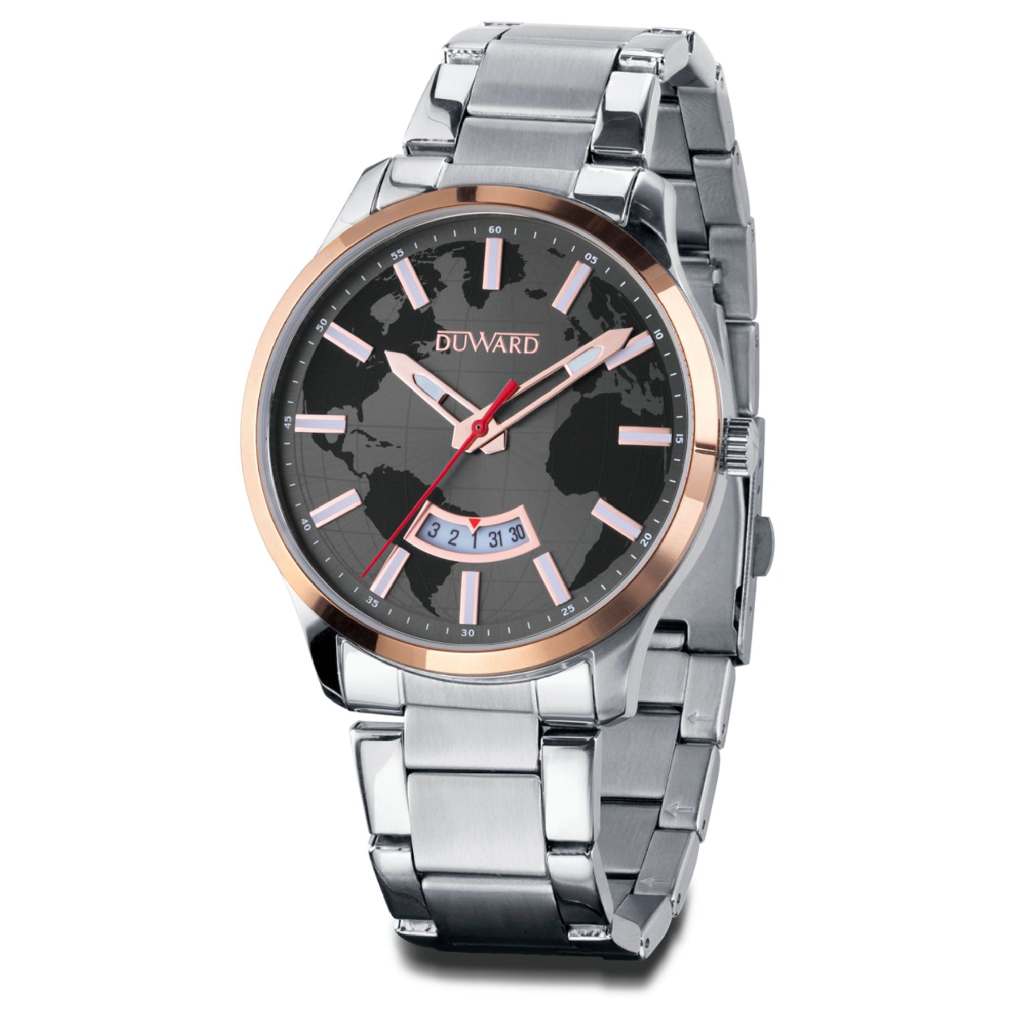 Reloj de caballero caja acero bisel dorado esfera negra brazalete