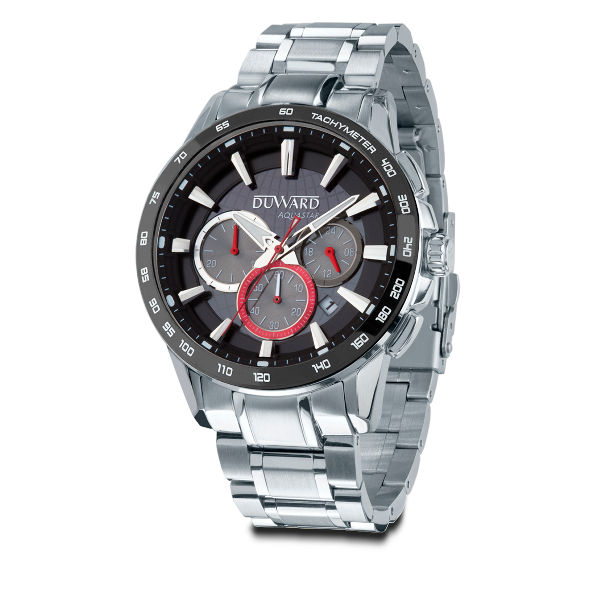 Reloj DUWARD Aquastar cronógrafo de acero bisel cermica negro y 10 ATM