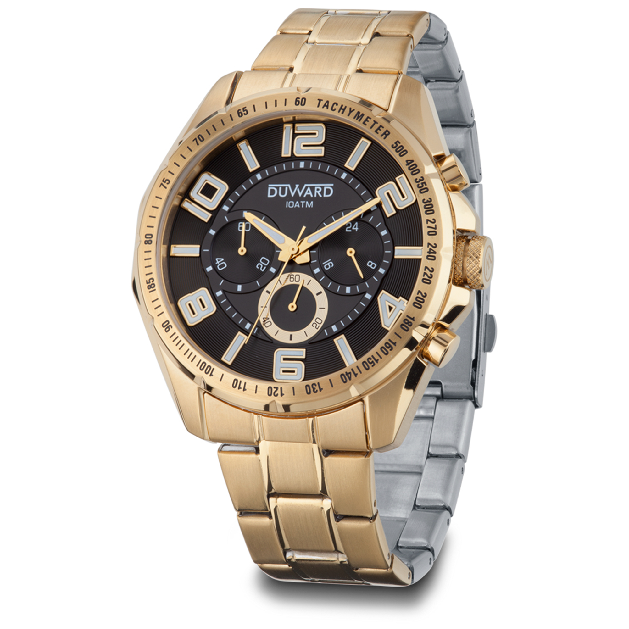 Reloj de hombre de acero ip dorado cronógrafo 10 atm