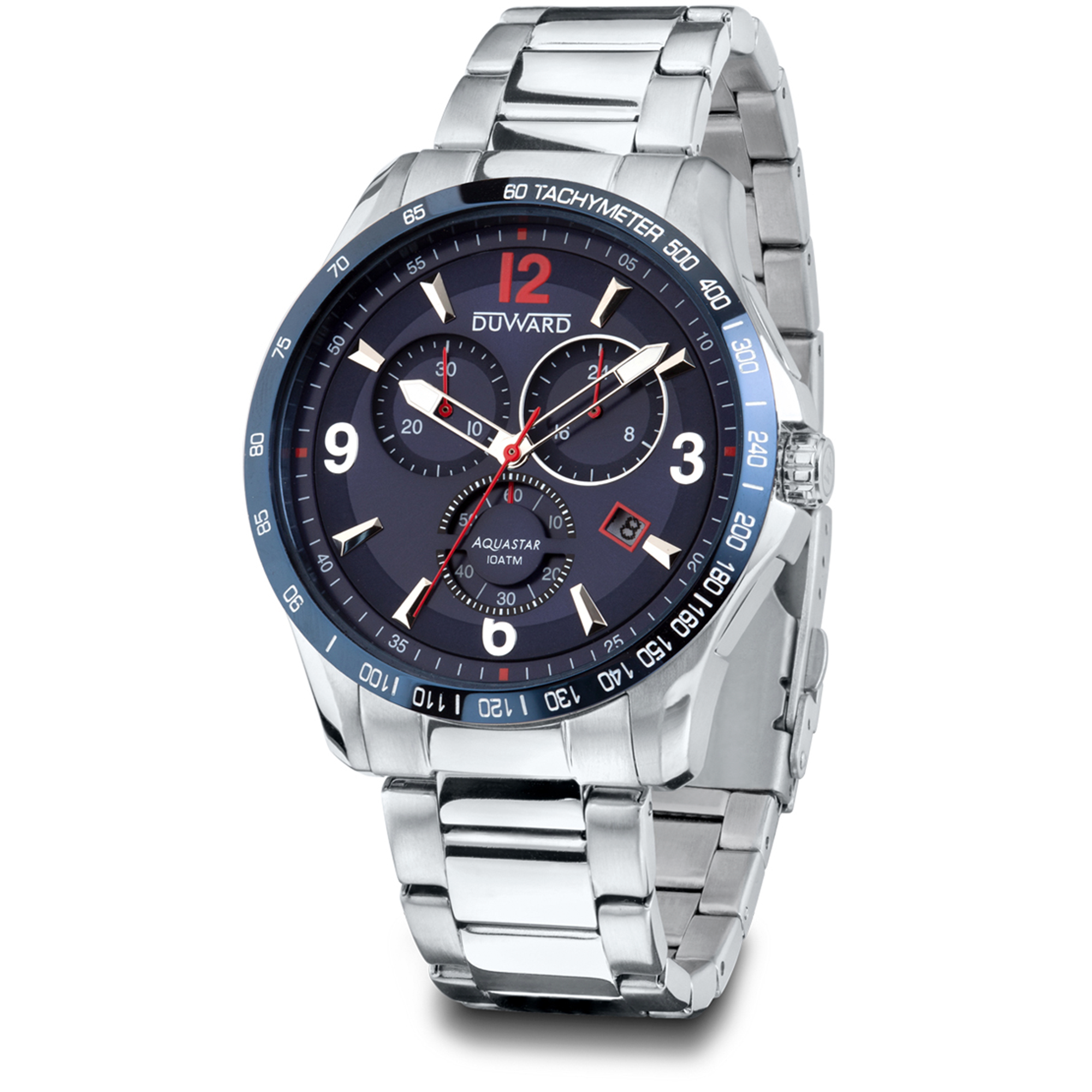 Reloj DUWARD Aquastar cronógrafo de acero esfera azul y 10 ATM