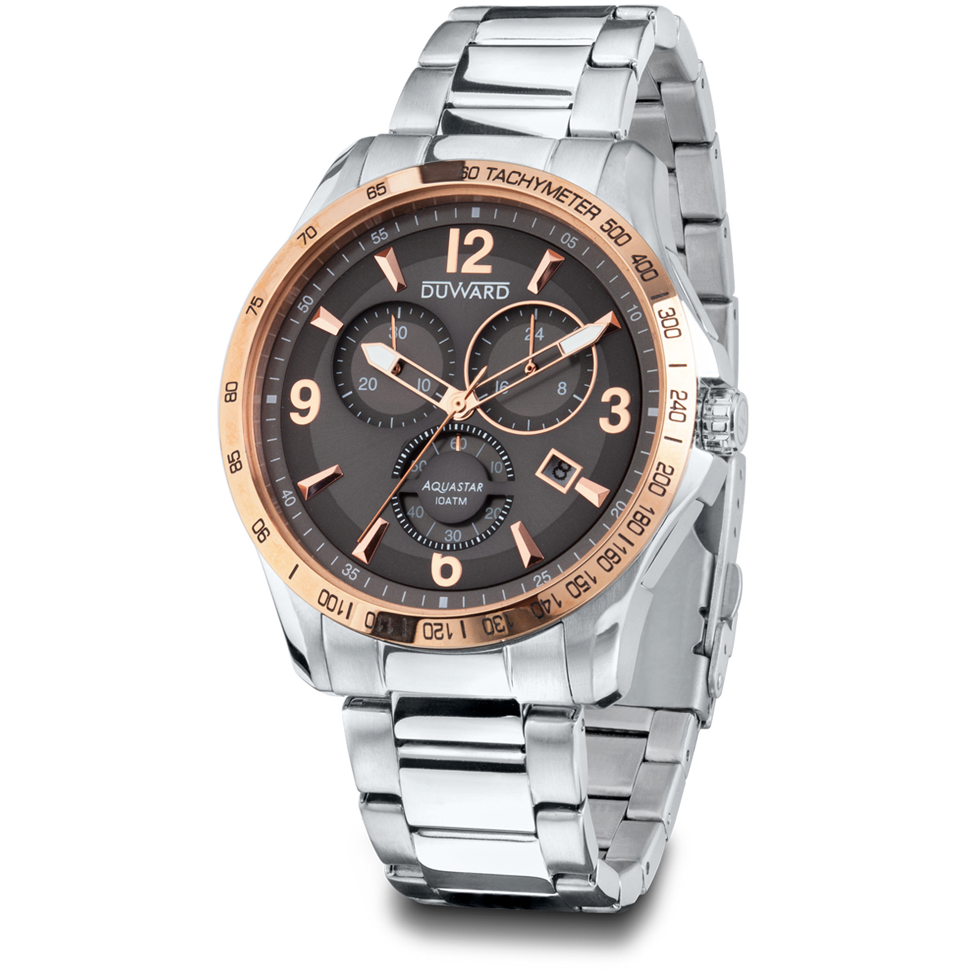 Reloj DUWARD Aquastar cronógrafo de acero esfera gris y 10 ATM