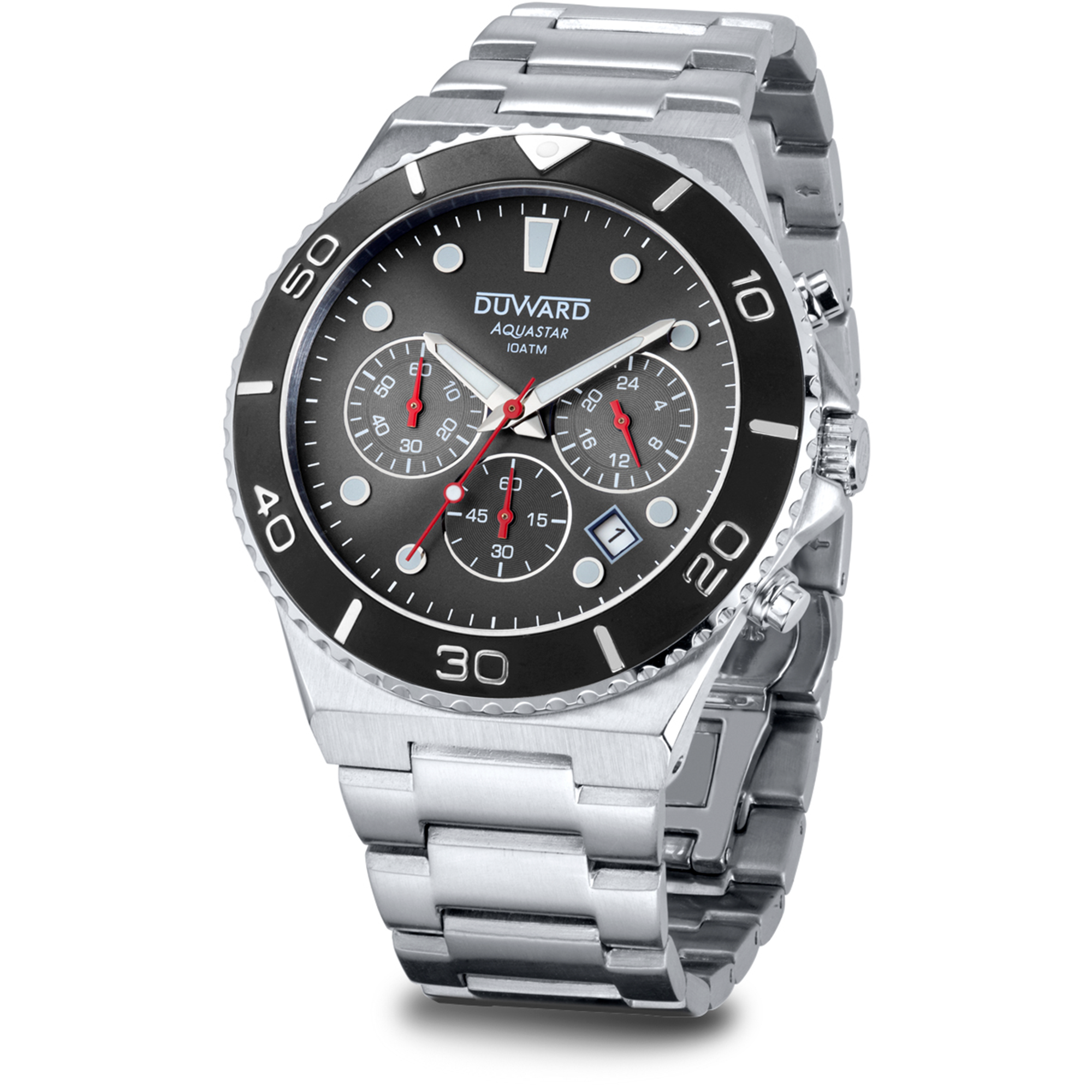 Reloj de hombre DUWARD Aquastar cronógrafo de acero esfera azul y 10 ATM