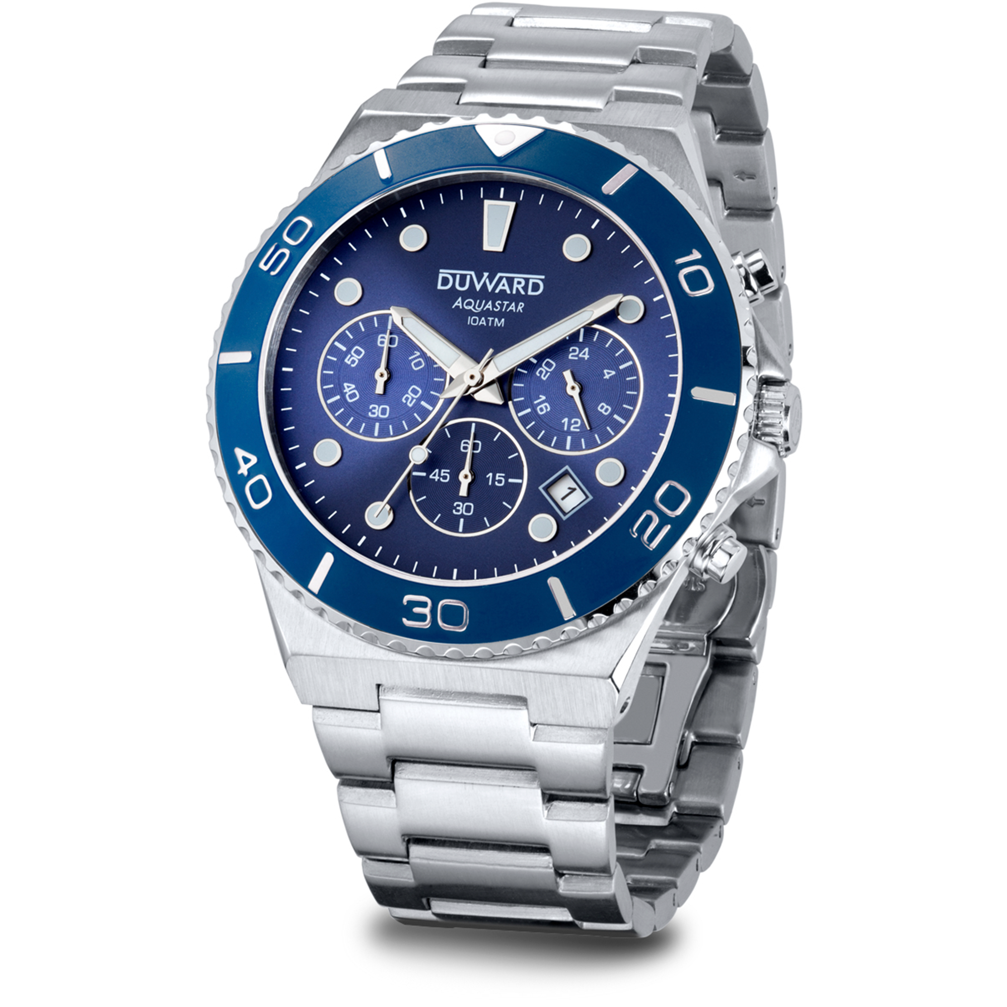 Reloj de hombre DUWARD Aquastar cronógrafo de acero esfera negra y