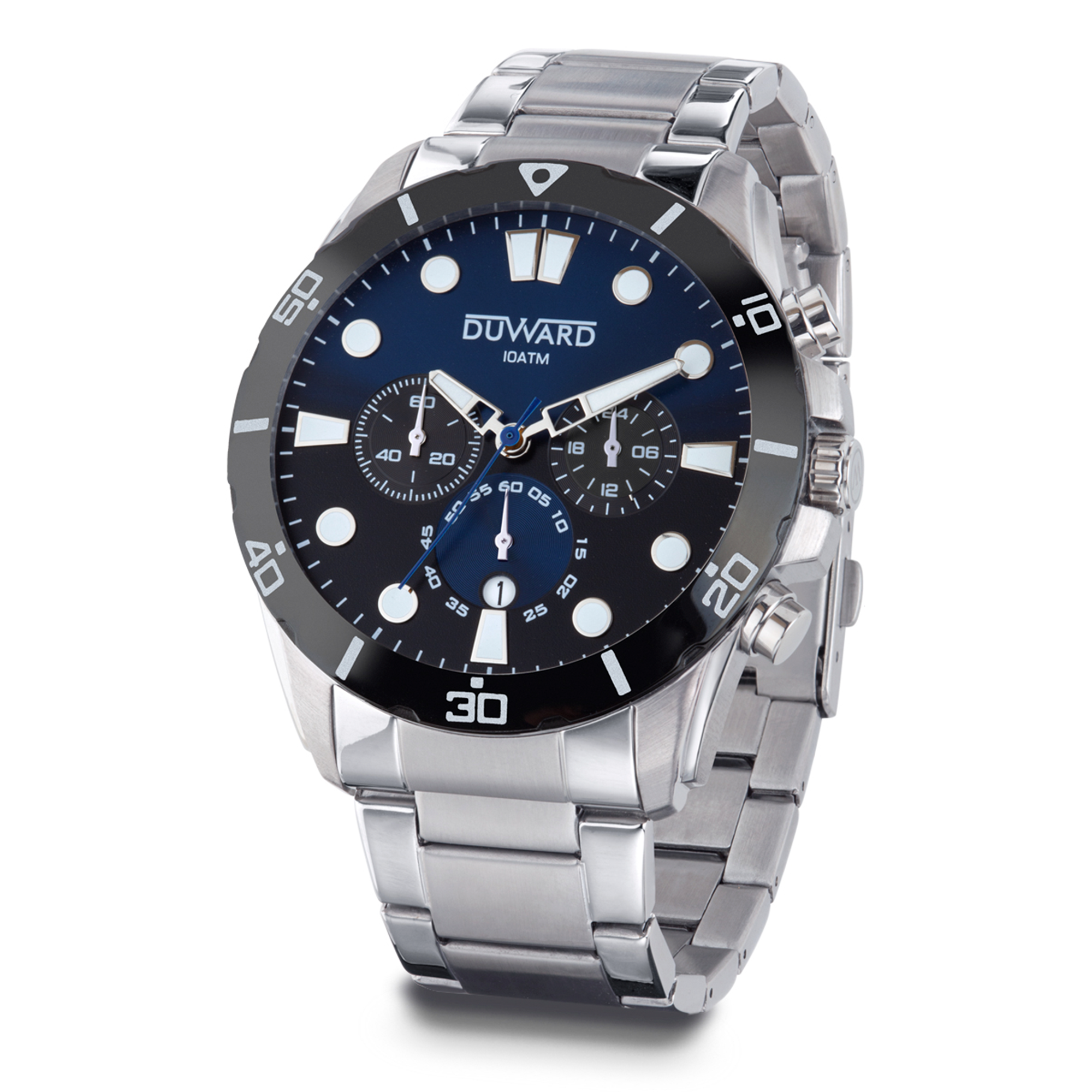 Reloj de hombre de acero cronógrafo esfera degrada azul 10 atm