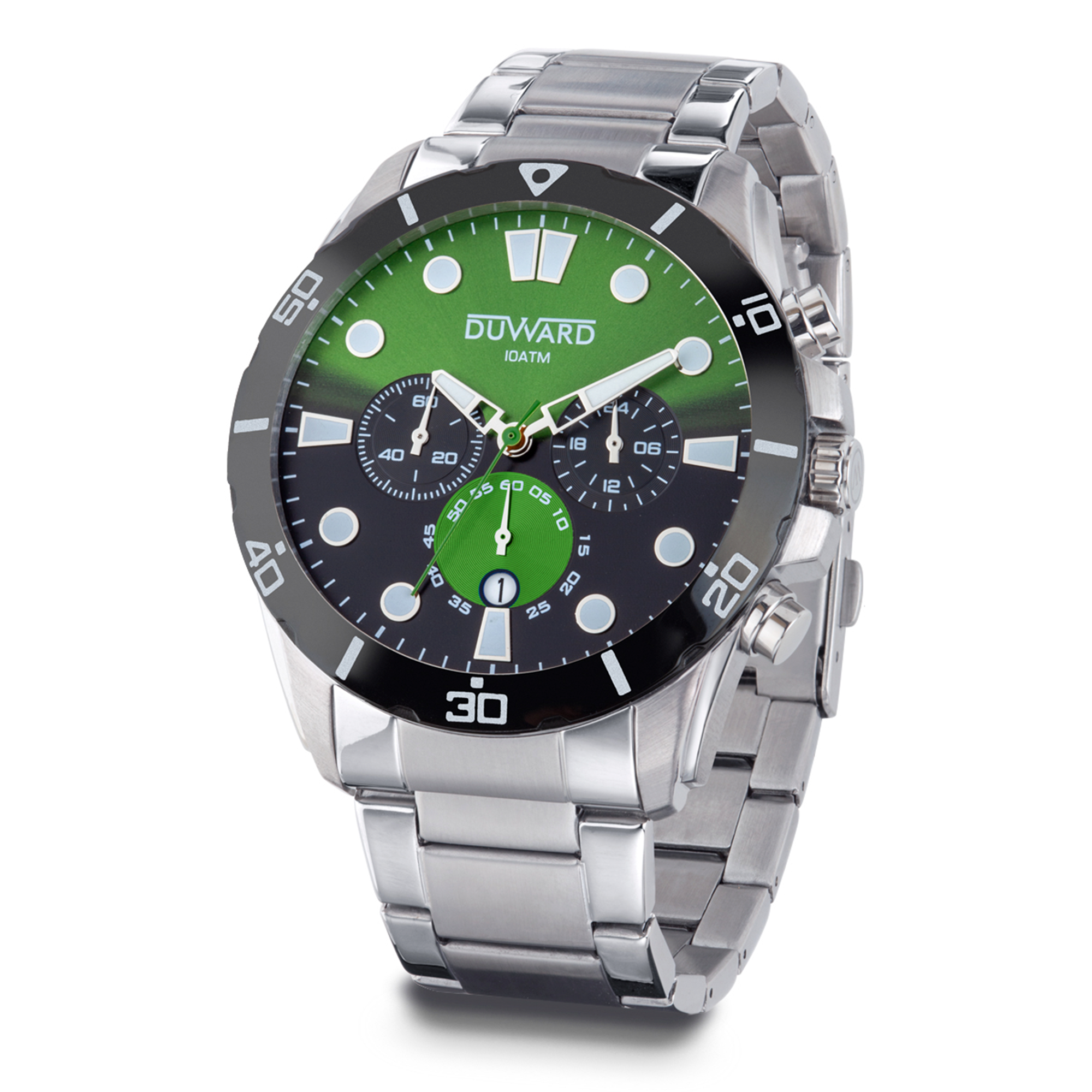 Reloj de hombre de acero cronógrafo esfera degrada verde 10 atm