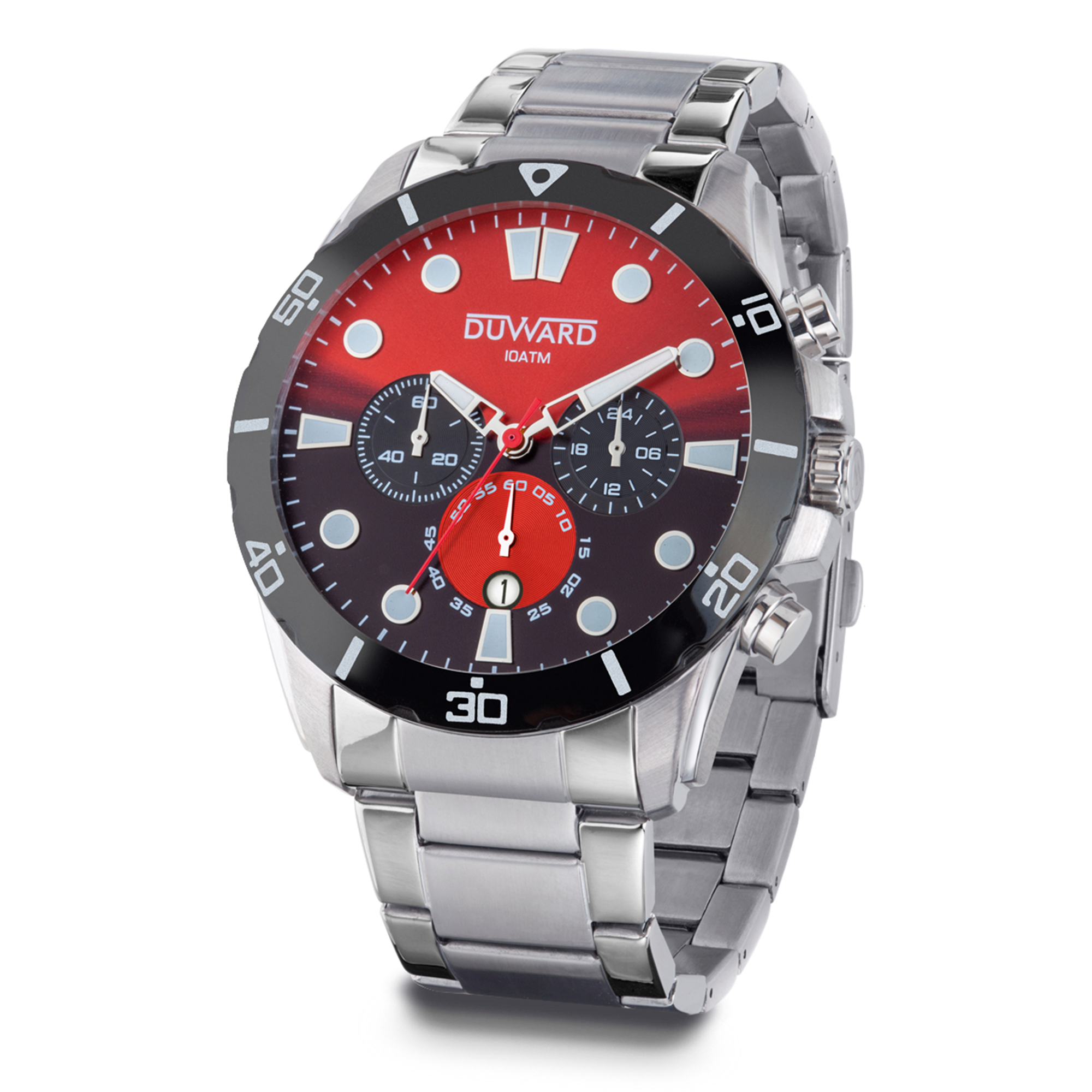 Reloj de hombre de acero cronógrafo esfera degrada roja 10 atm