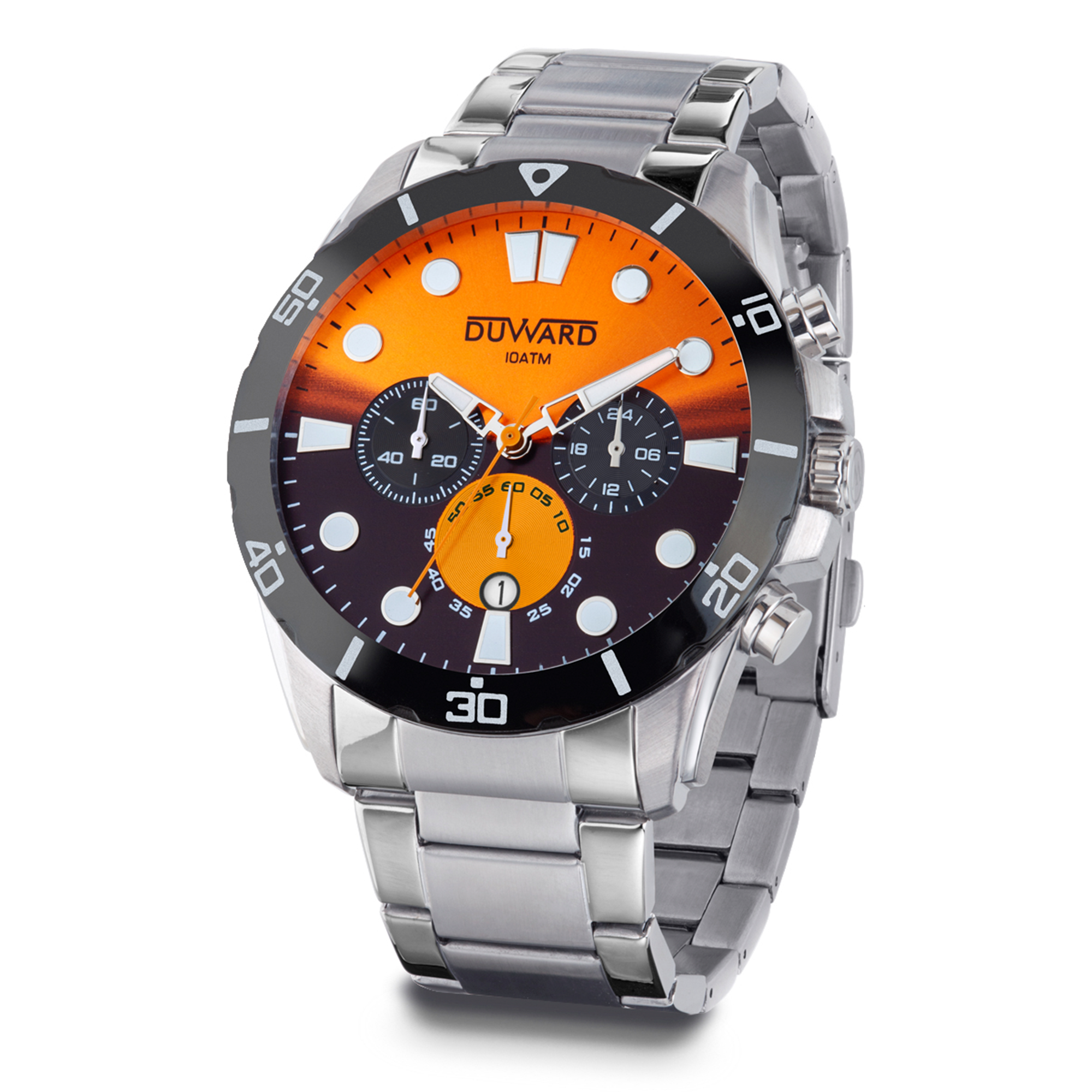 Reloj de hombre de acero cronógrafo esfera degrada naranja 10 atm