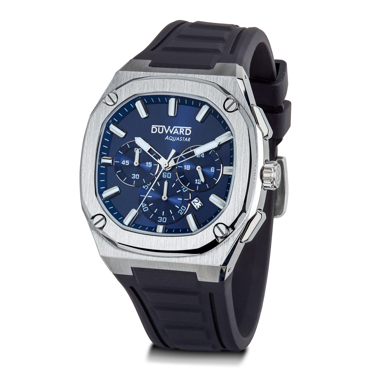 Reloj de Hombre deportivo DUWARD Aquastar acero esfera azul 10 Atm silicona