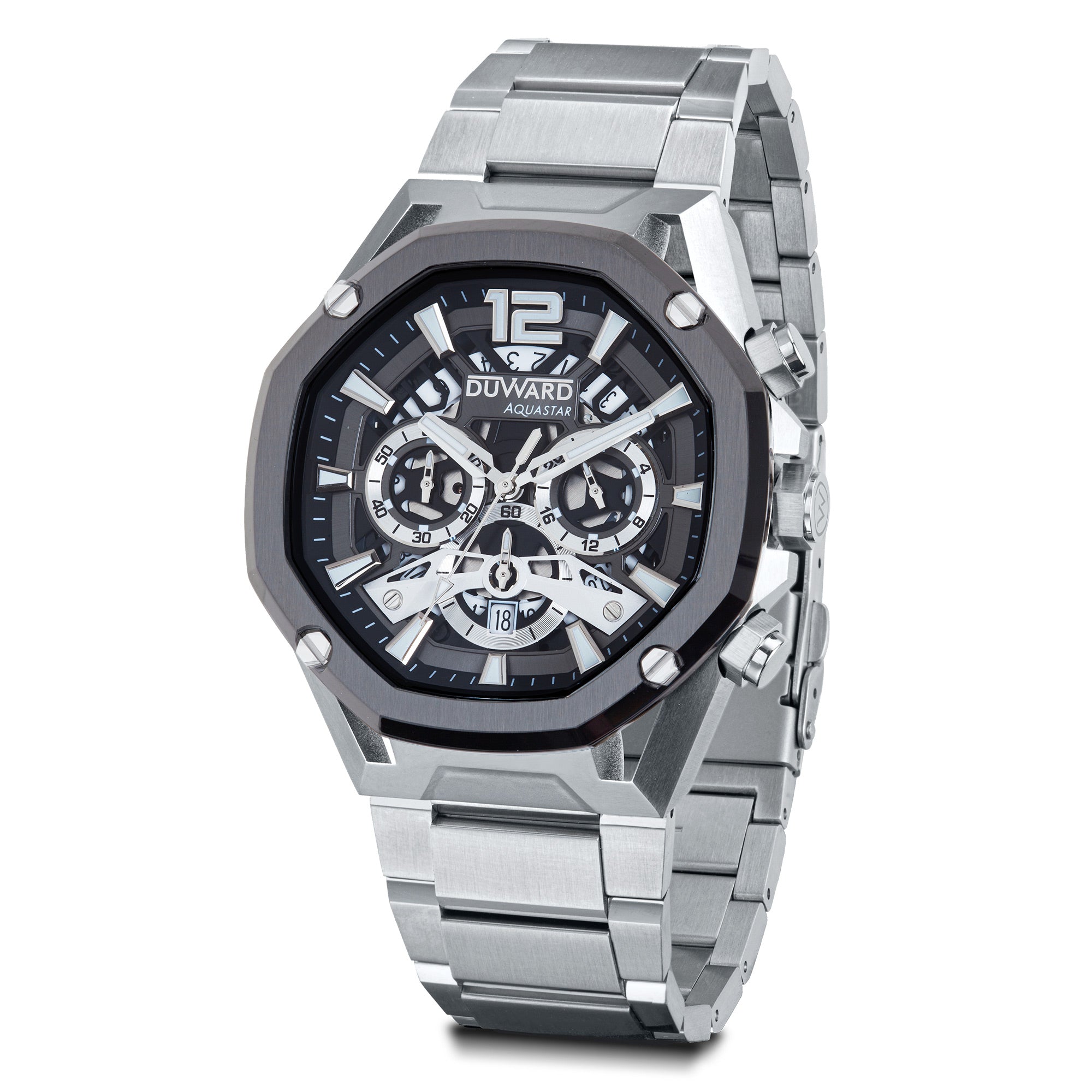 Reloj Hombre deportivo DUWARD Aquastar acero IP ne gra esfera 10 Atm
