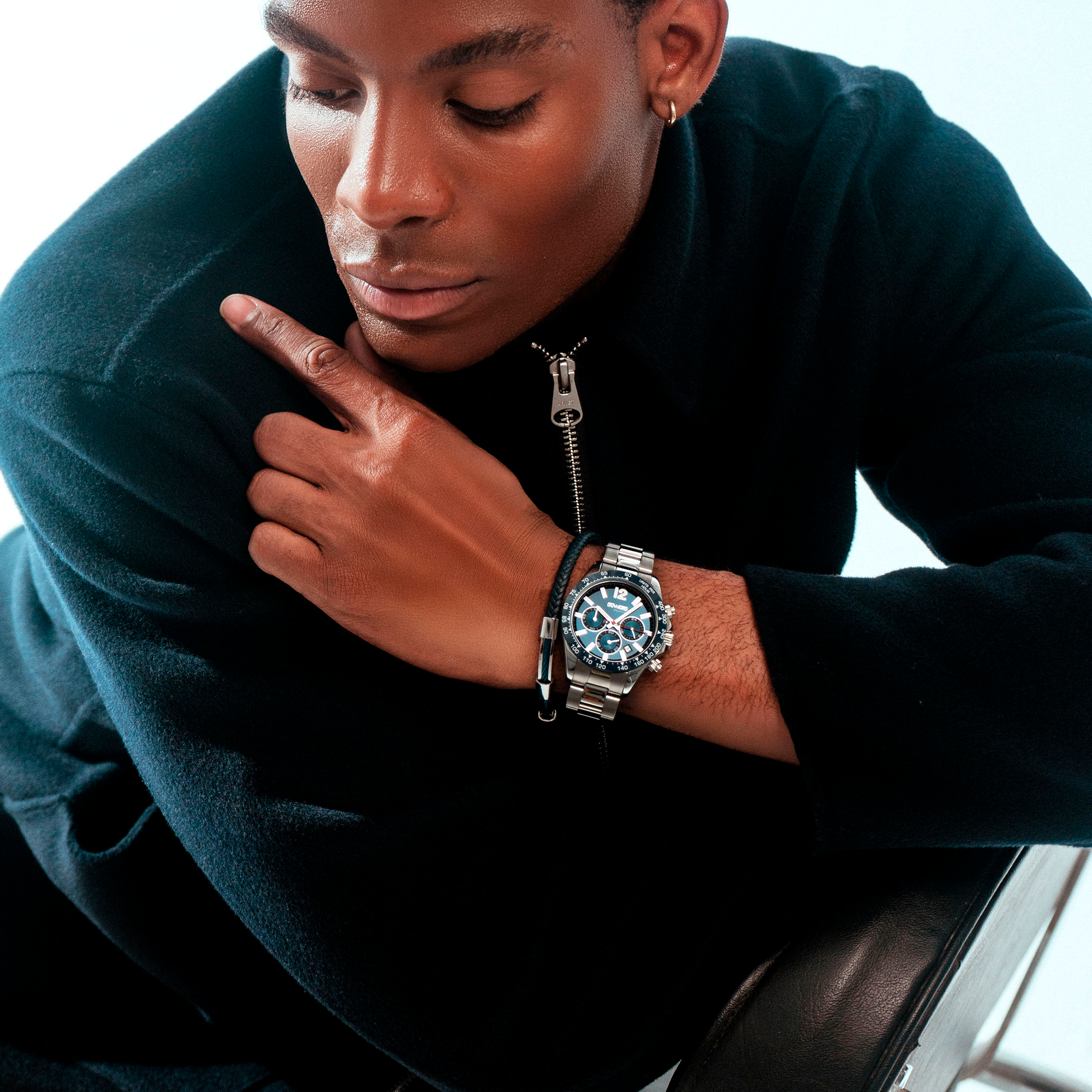 Reloj de Hombre DUWARD Aquastar de acero  con bisel y esfera azul  10 ATM