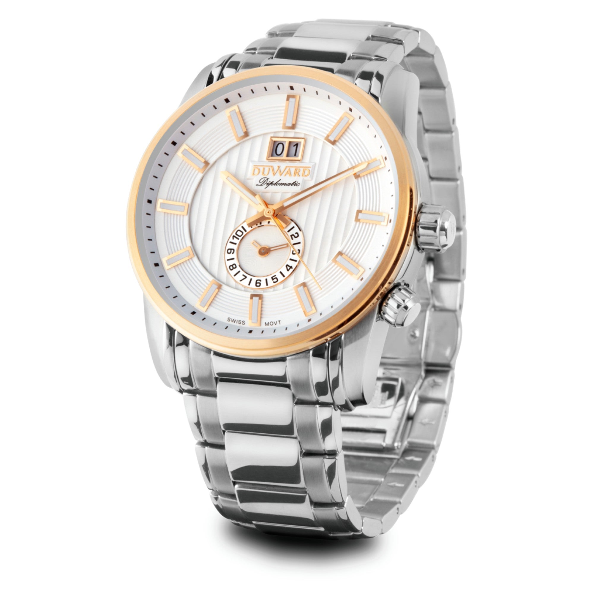 Reloj de Hombre de acero dorado movimiento suizo doble horario 10 Atm