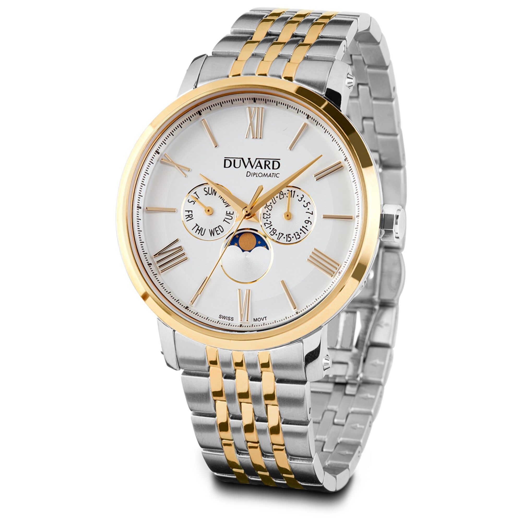 Reloj de Hombre de acero bicolor movimiento suizo fase lunar 5 Atm