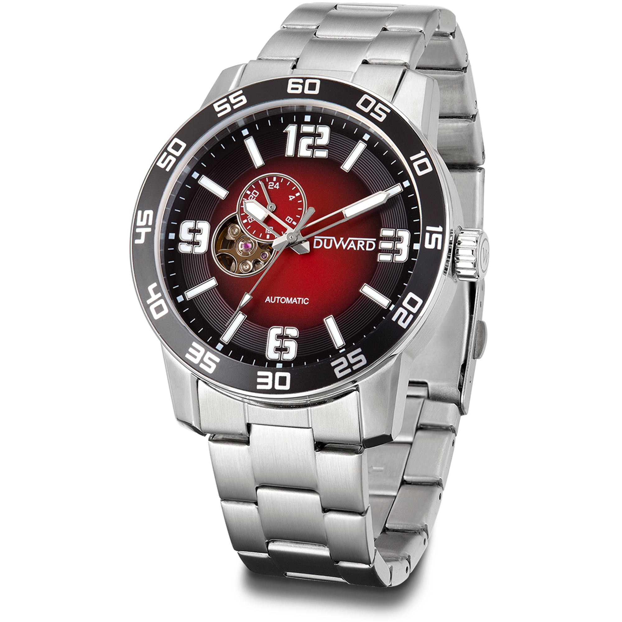 Reloj con movimiento automático de acero esfera roja 5 atm