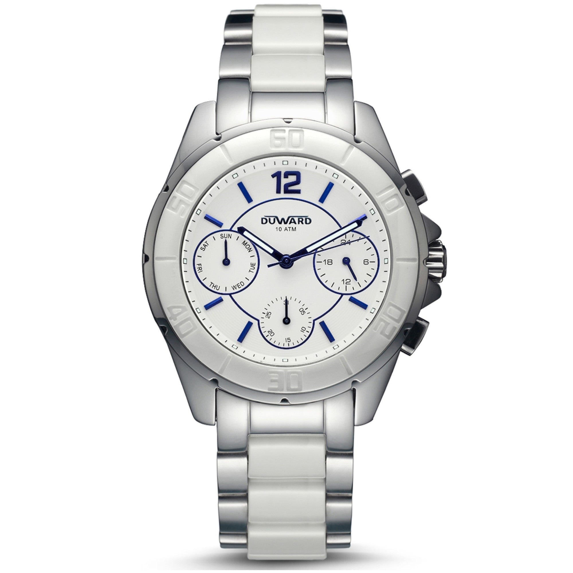 Reloj Hombre Elegante Multifunción caja acero/ceramica esfera blanca