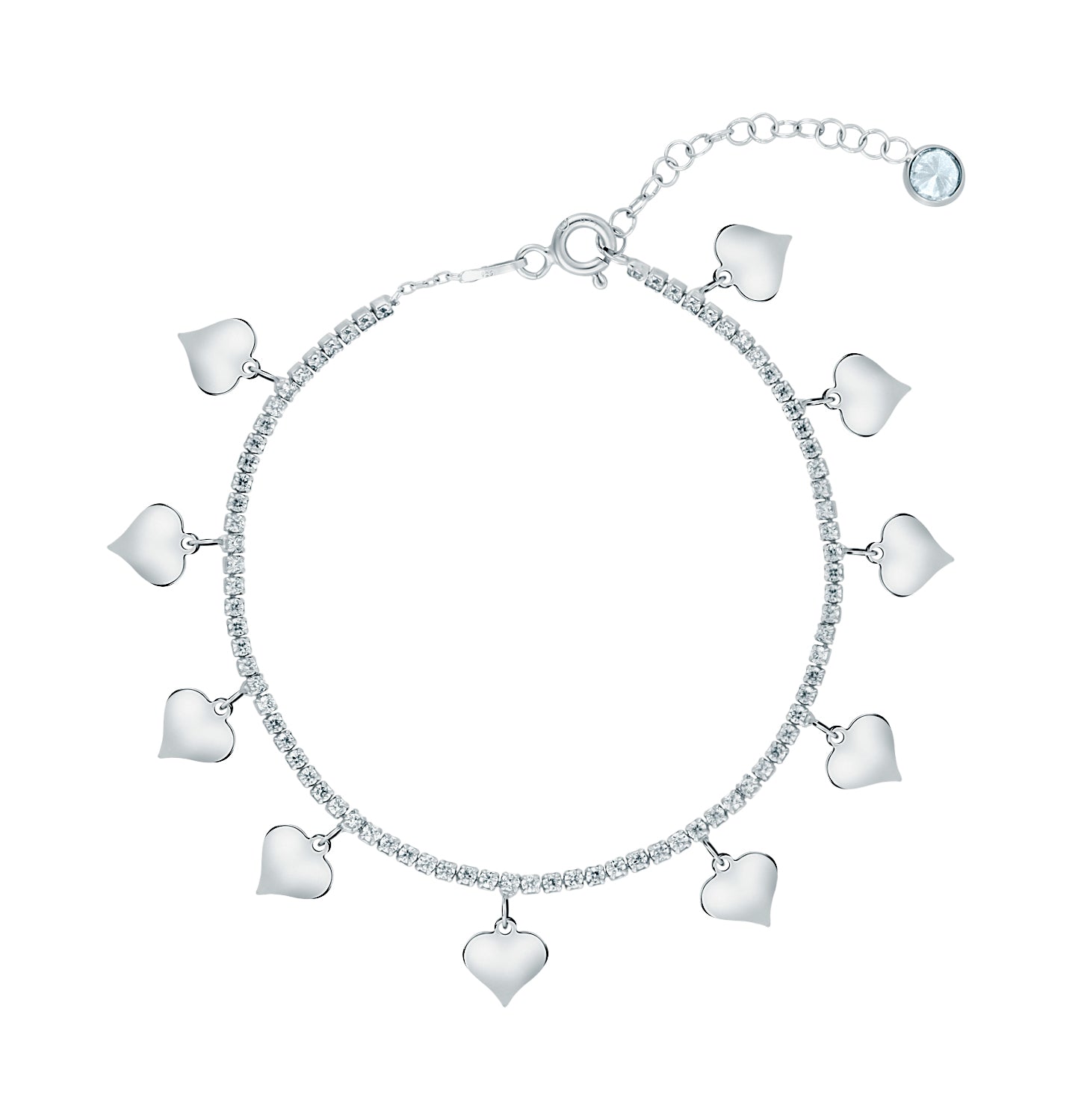 Pulsera.Plata 925 rodiada y piedrasCorazones.17+4C