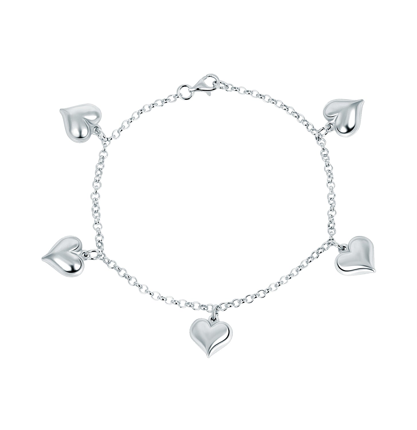Pulsera.Plata 925 rodiada.Corazones.19Cm.