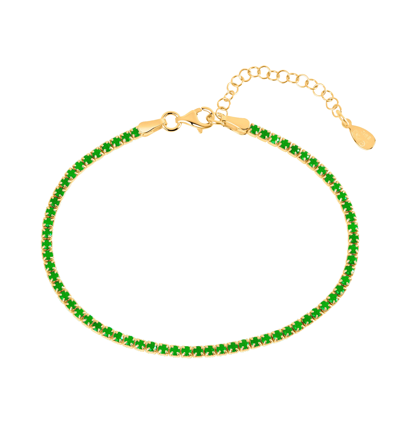 Pulsera Rivière de plata 925 dorada circonitas verdes
