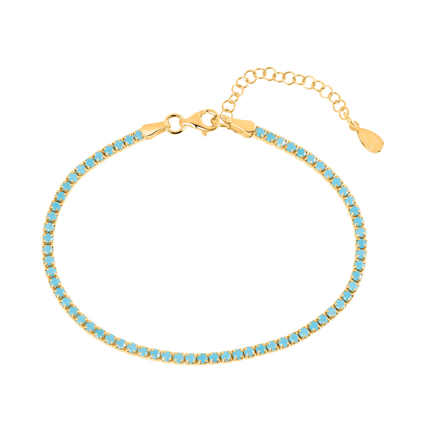 Pulsera Rivière de plata 925 dorada circonitas turquesa