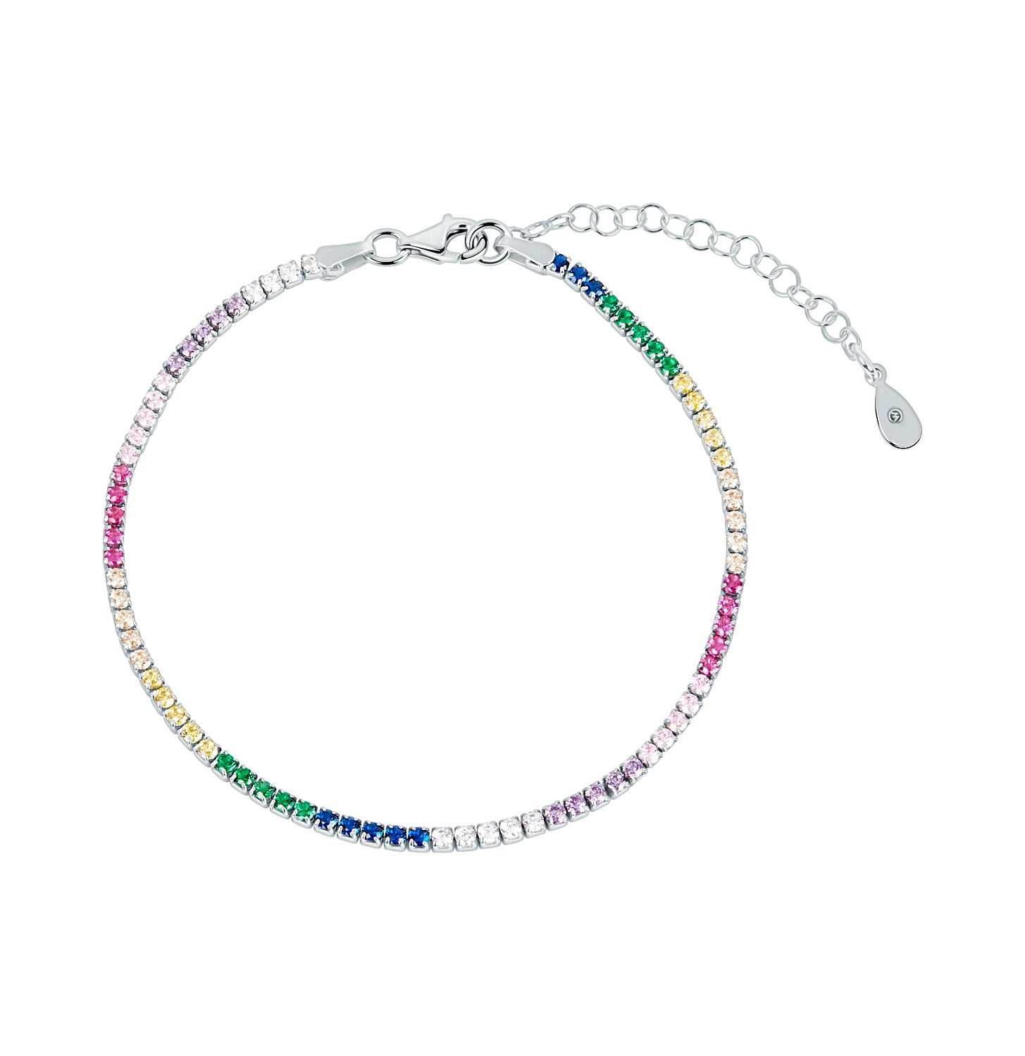 Pulsera.Plata 925 rodiada.Riviere colore.17+4Cm.