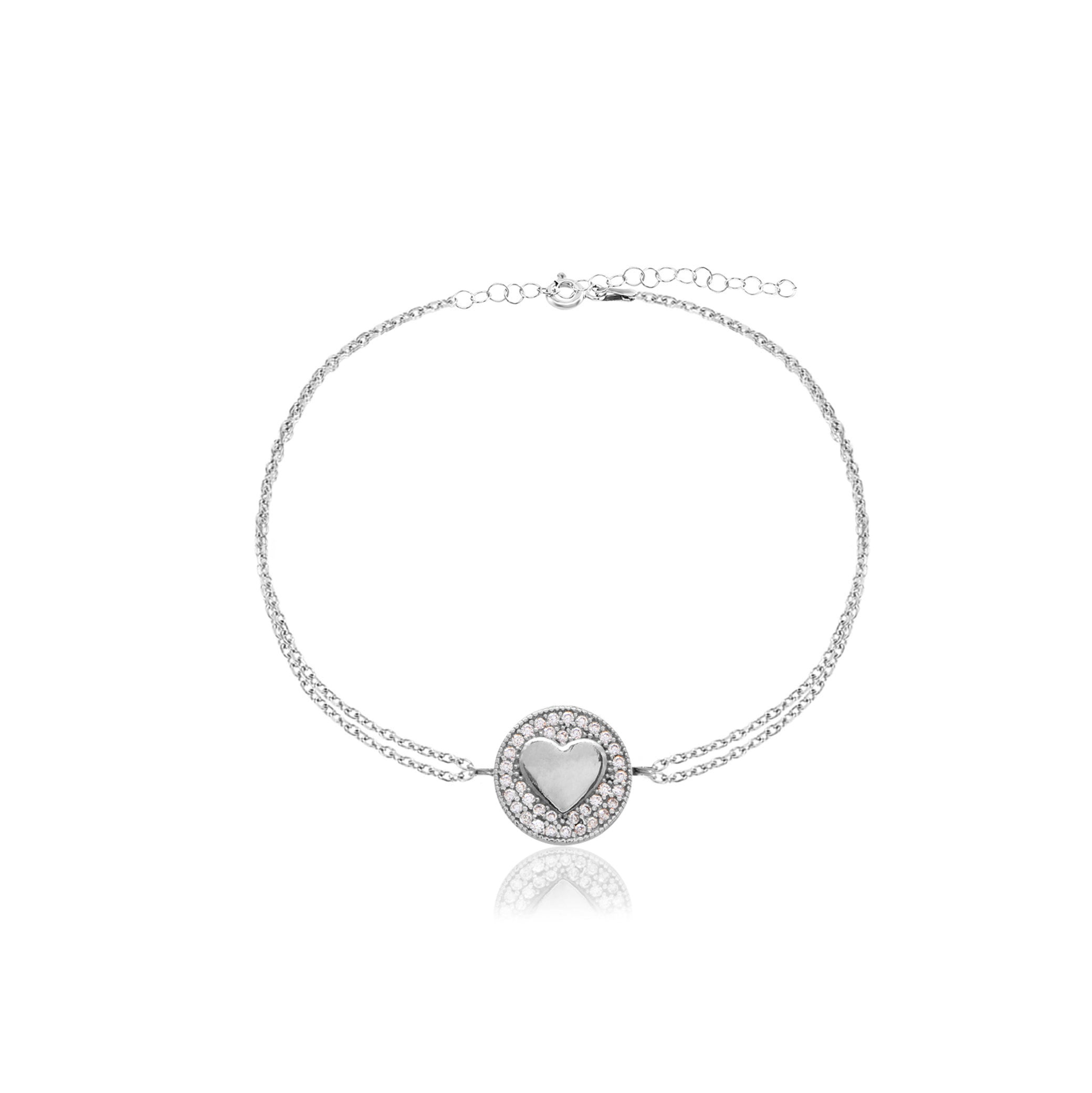 Pulsera 16+3Cm.Plata.Pave corazón.Rorado circonita