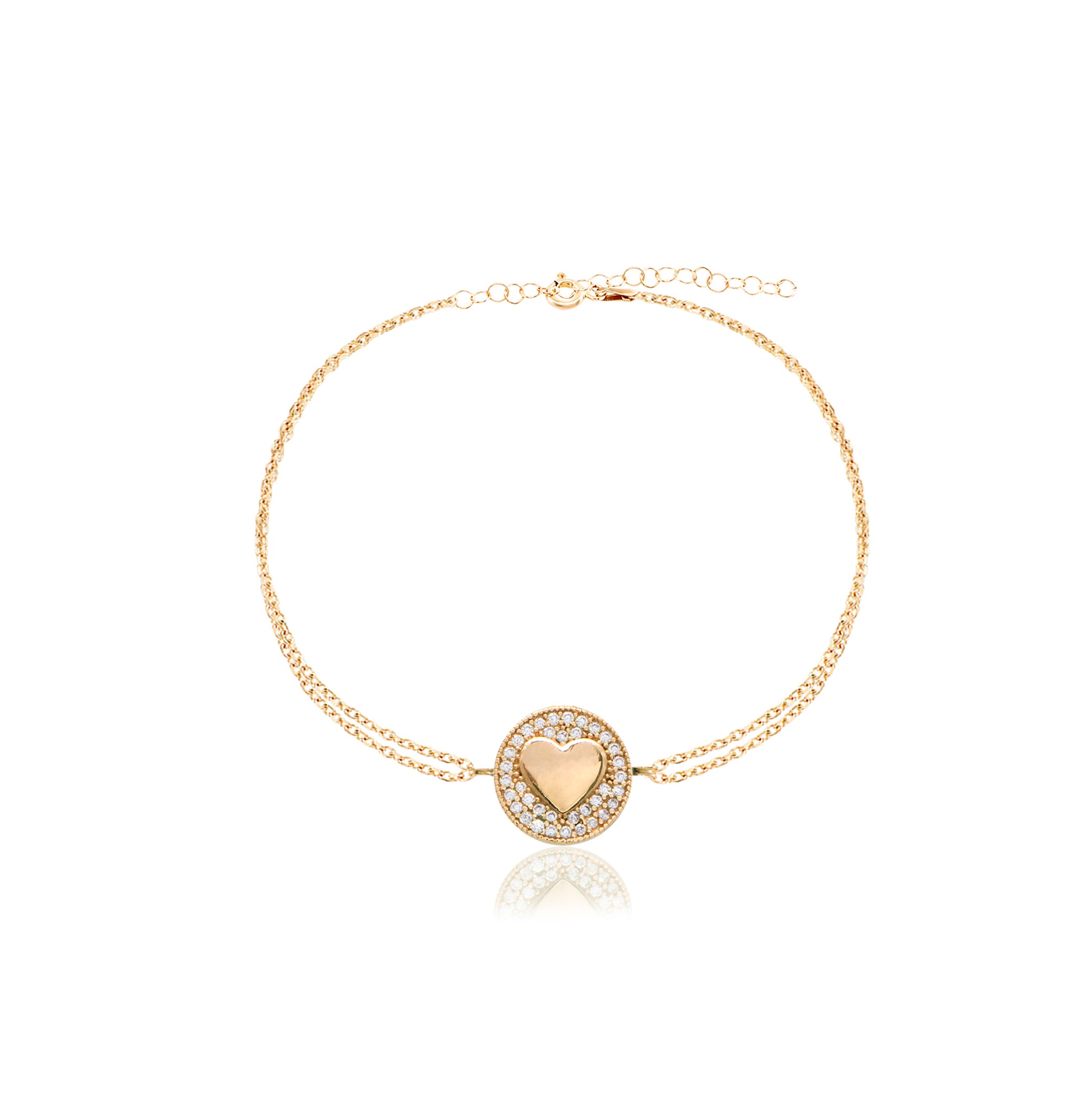 Pulsera 16+3Cm.Plata.Pave corazón.Dorado circonita