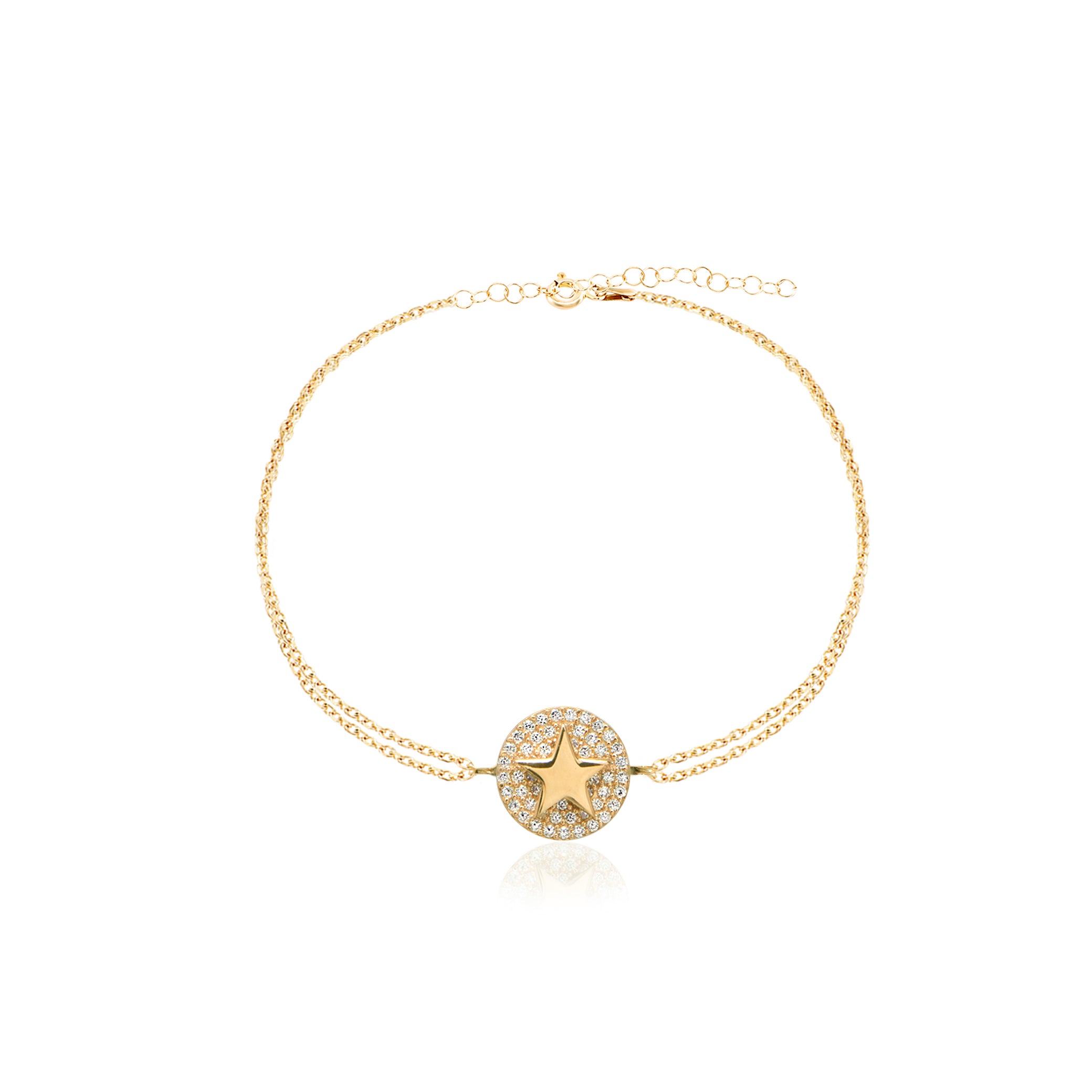 Pulsera 16+3Cm.Plata.Pave estrella.Dorado circonit